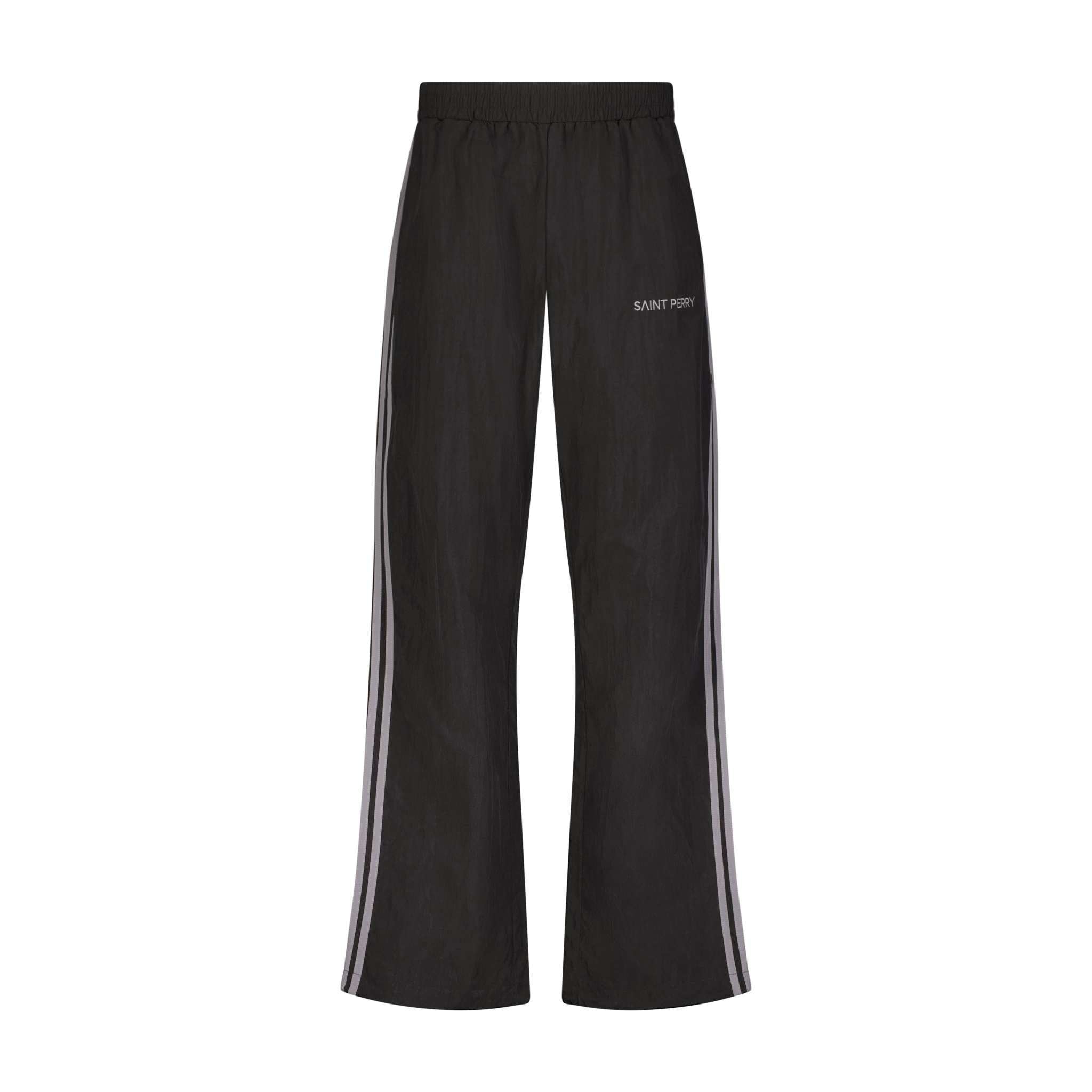 Black and gray Otis Track Jacket and Pants set with tailored athletic fit and contrast paneling by Saint Perry