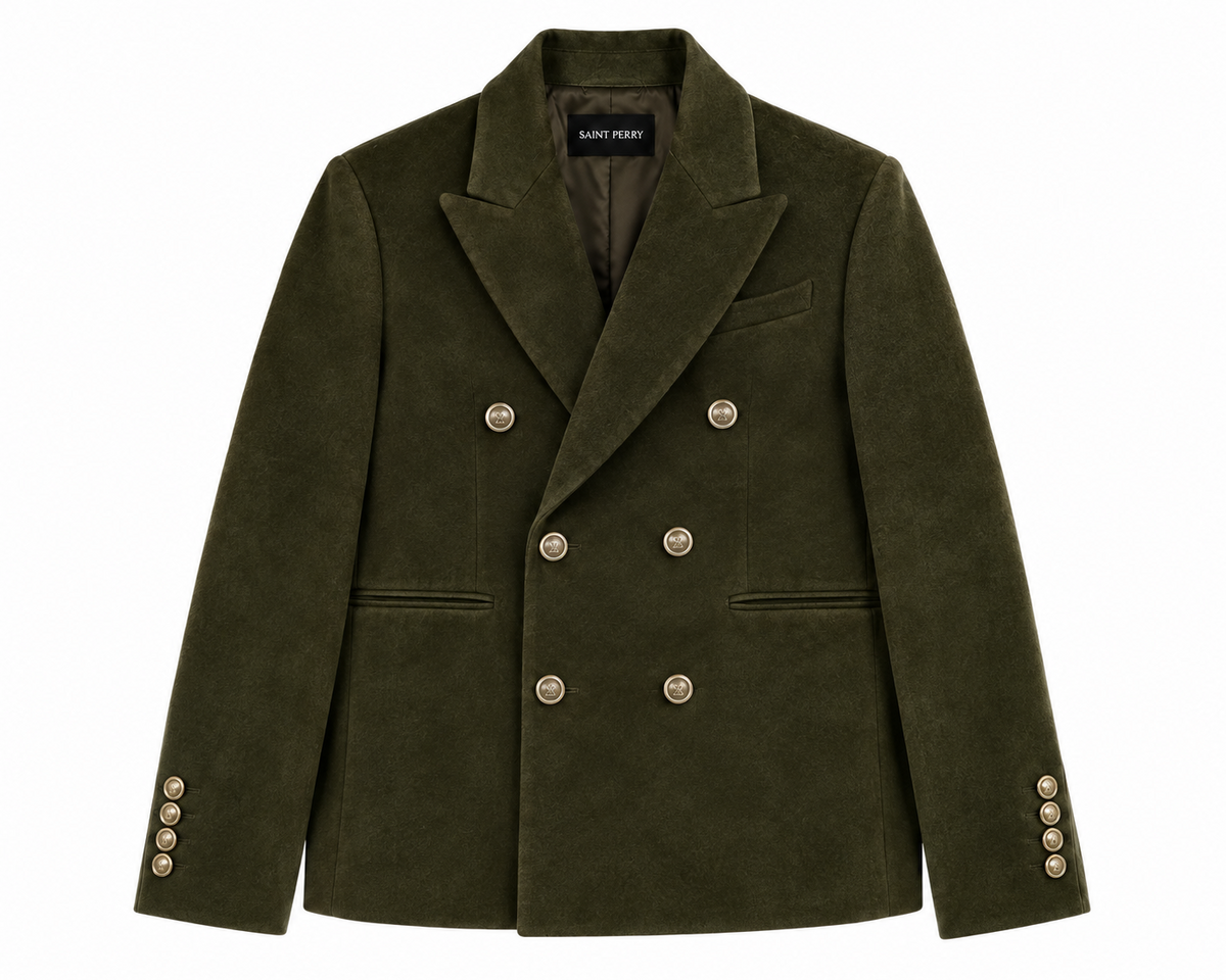 Lavrey Tux Jacket — Dark Green Suede