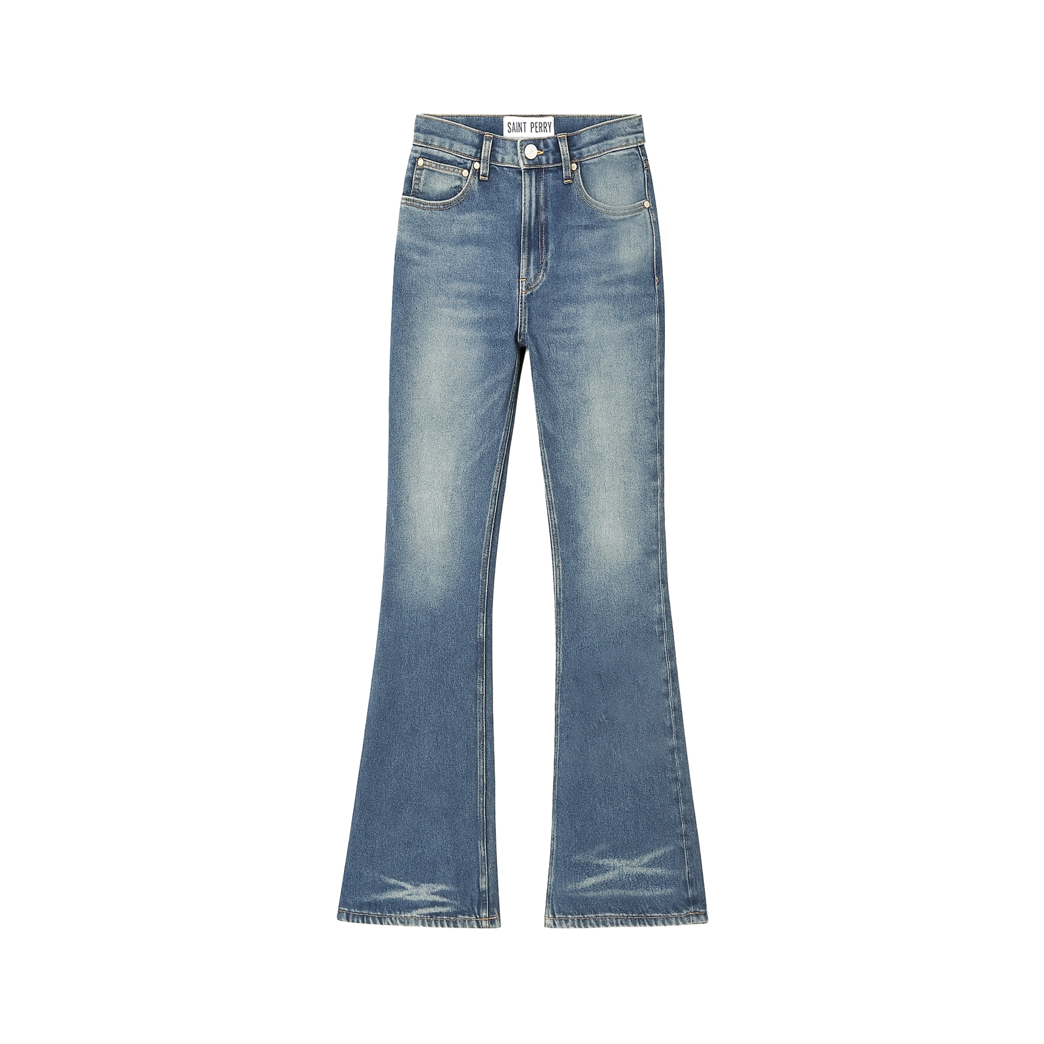 Angel Flare Denim Jeans in indigo wash with mid-rise flare and silver-tone hardware