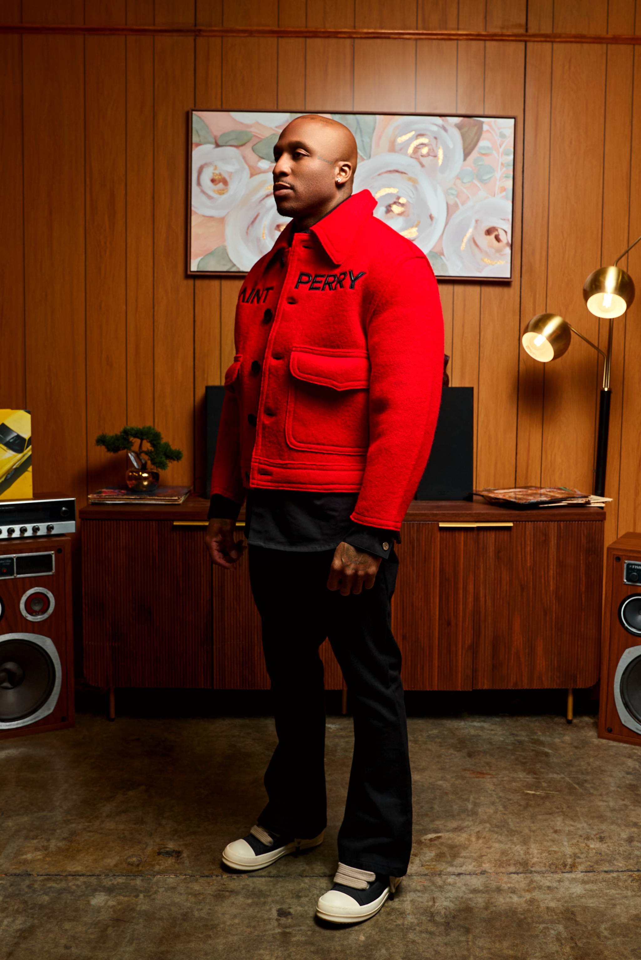 Red Love Boxy jacket in rich wool cashmere with boxy fit and leather-embroidered logo