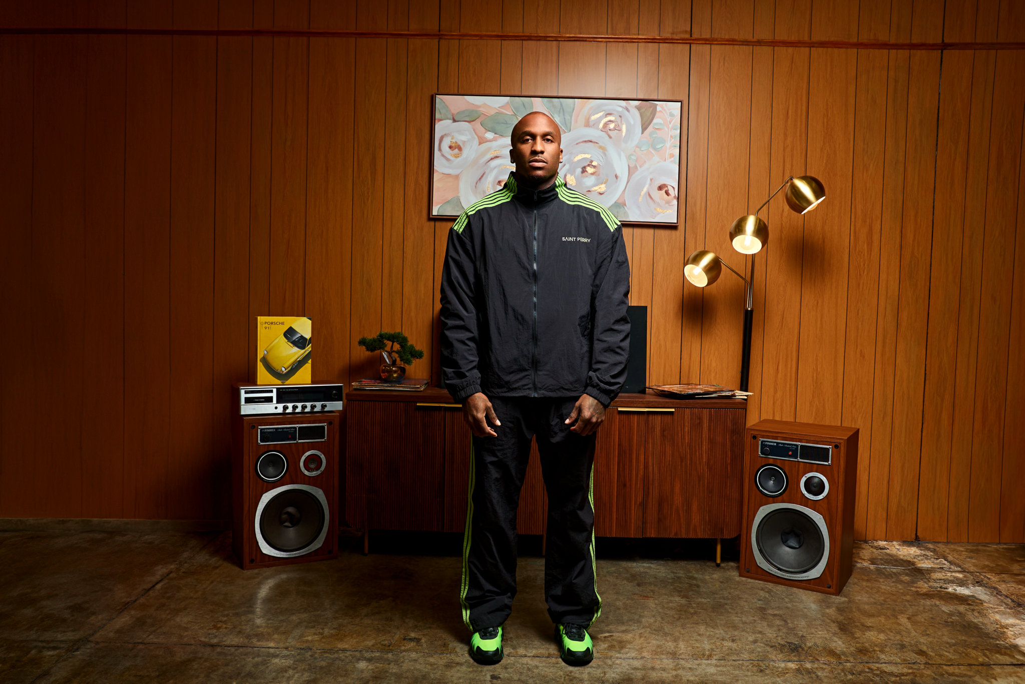 Black and neon green Otis Track Jacket and Pants with tailored fit and contrast panels