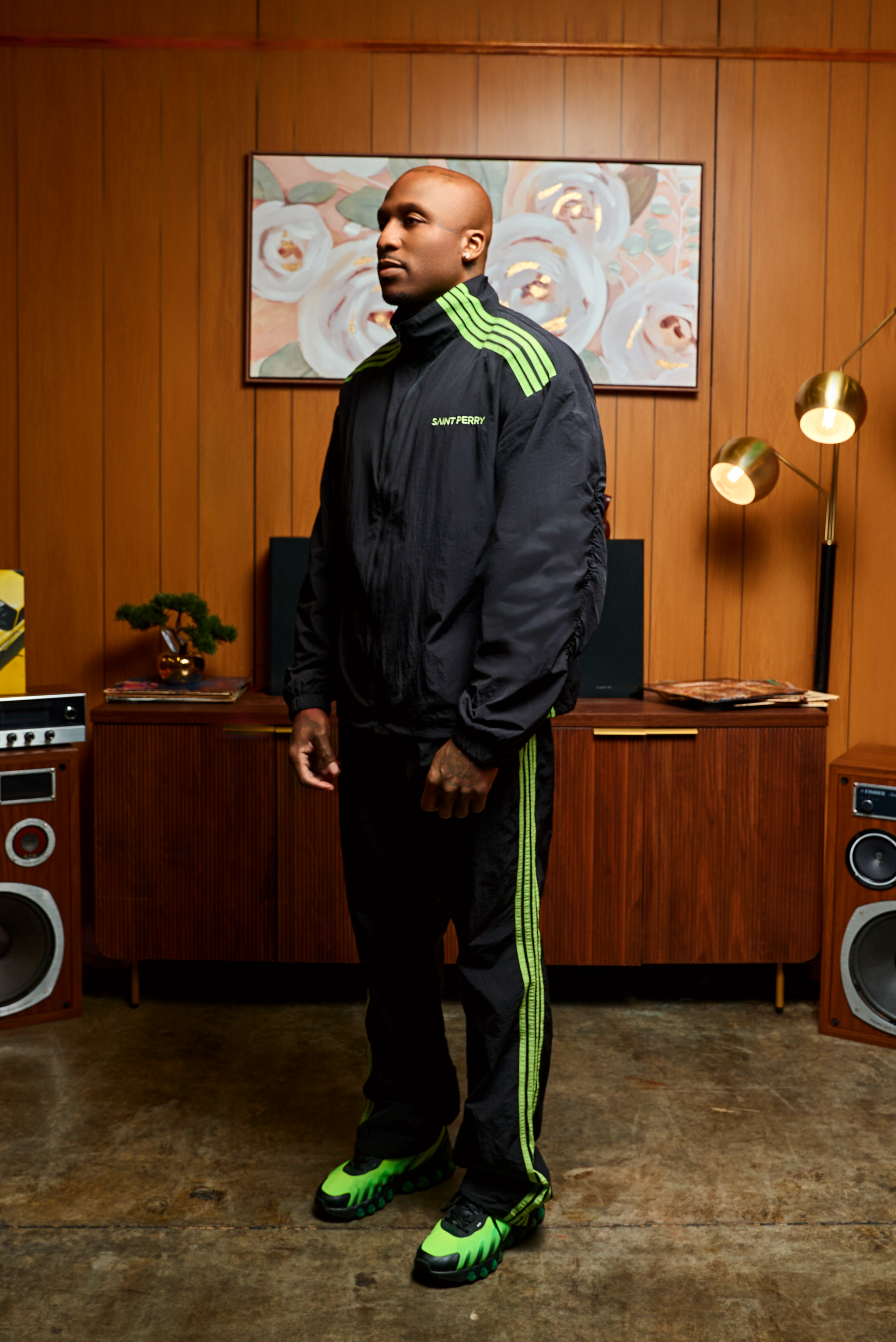 Black and neon Otis Track Jacket and pants set with contrast paneling and athletic fit