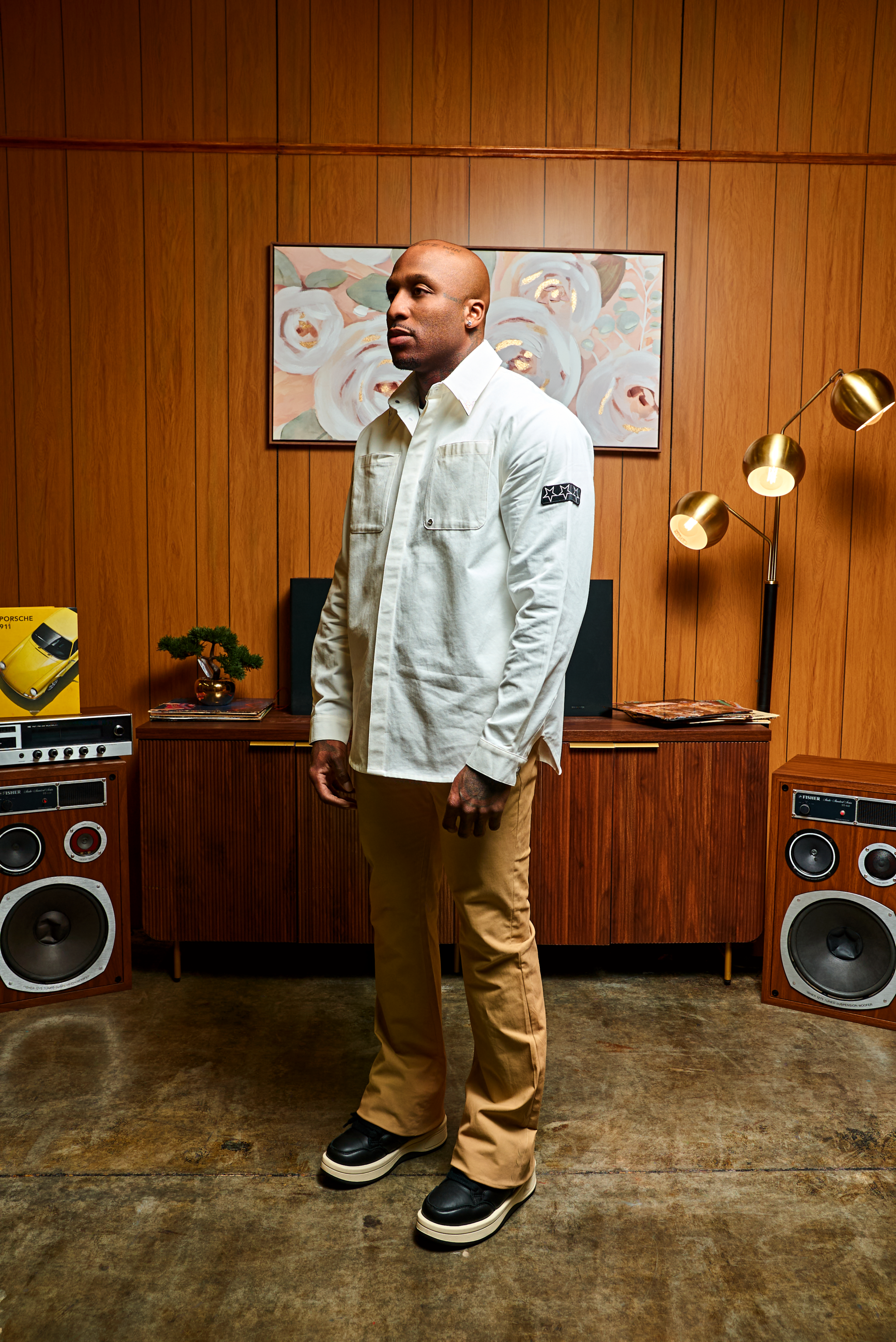 Flare Chinos Pants mid-rise cotton blend with subtle flare and tailored fit in stone and olive tones