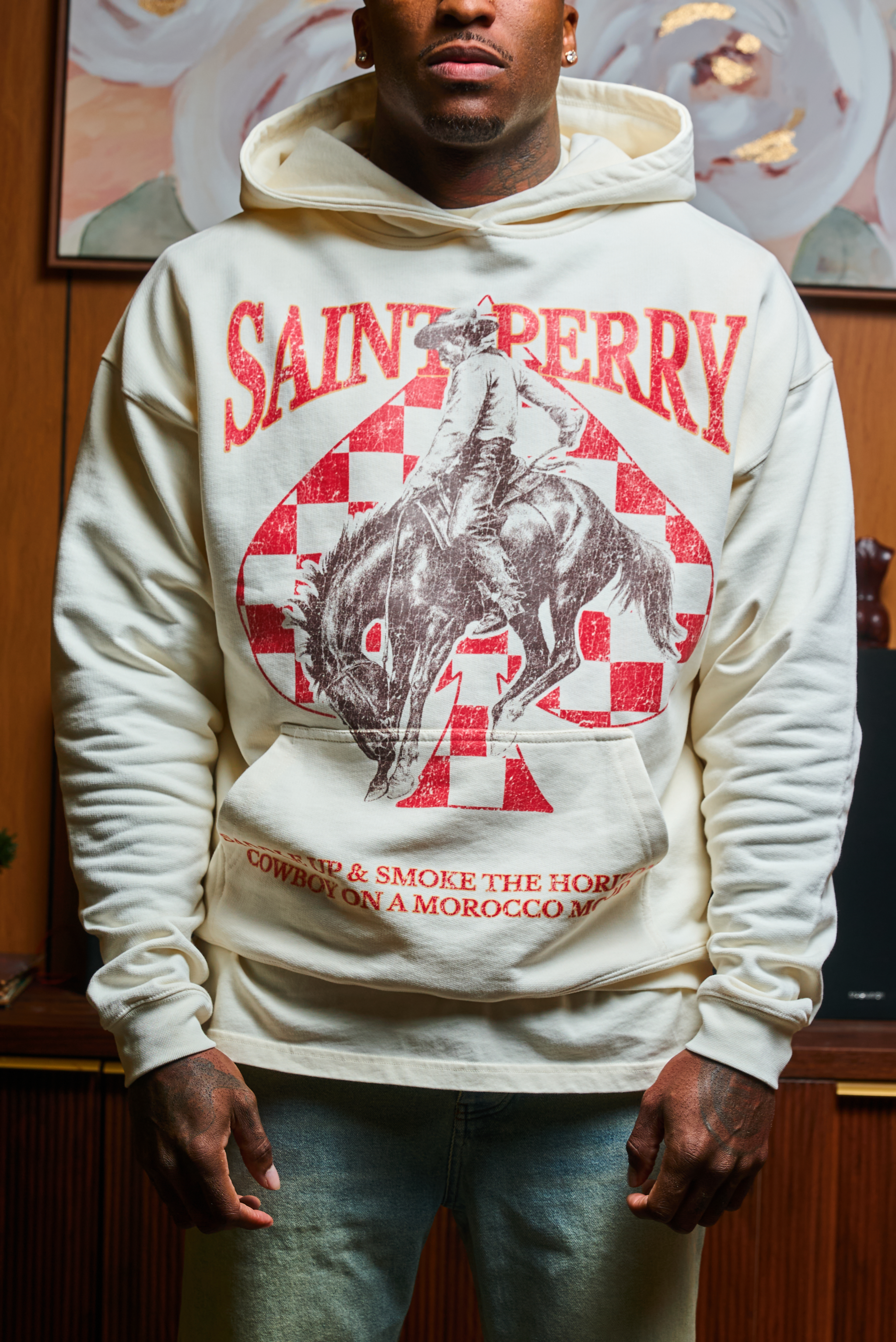 Off-white Horizon Rider Leather Card Case hoodie with bold front print, ribbed cuffs, and relaxed fit