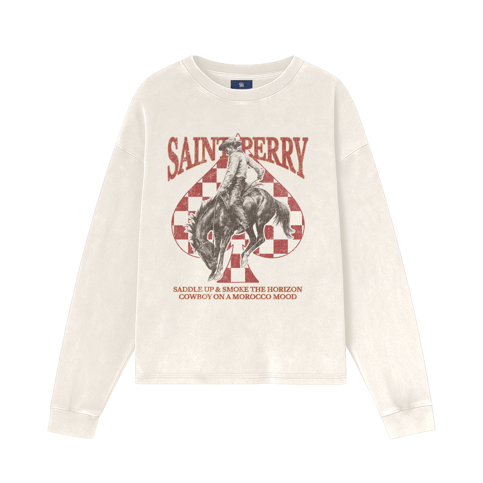 Horizon Rider long-sleeve VTG off-white cotton shirt with bold leather card case print