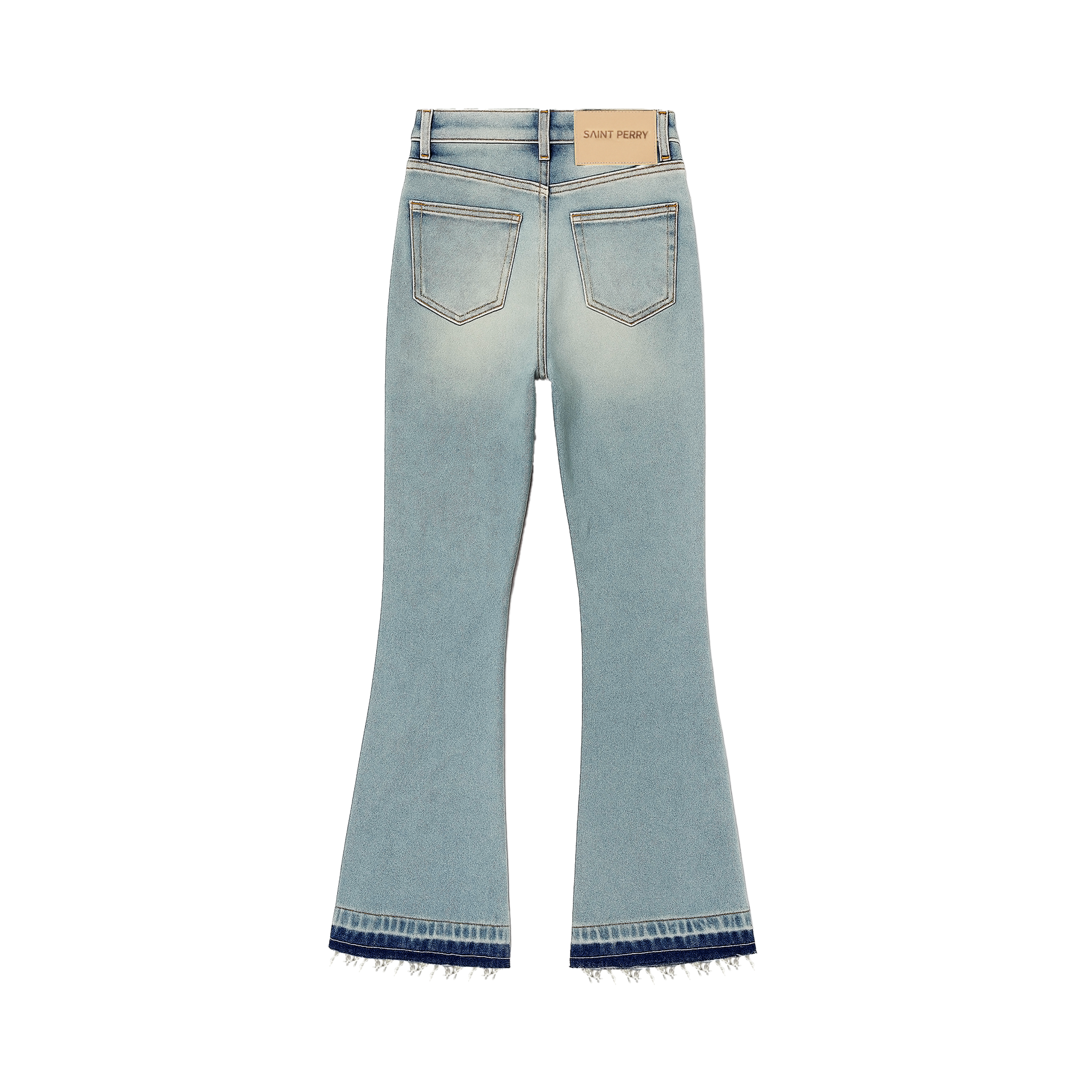 Shaboozey Flare Denim classic blue jeans with relaxed fit and subtle Saint Perry branding