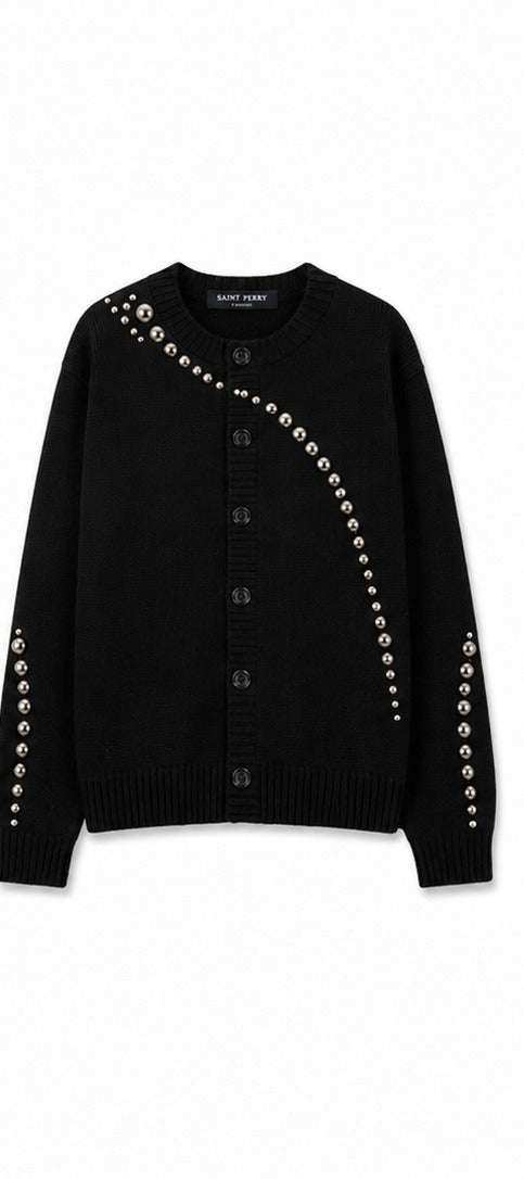 Saint Perry Vega Studded Cardigan — Black