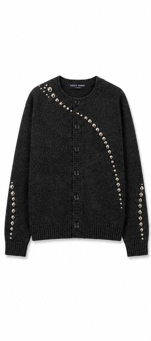 Saint Perry Vega Studded Cardigan — Charcoal