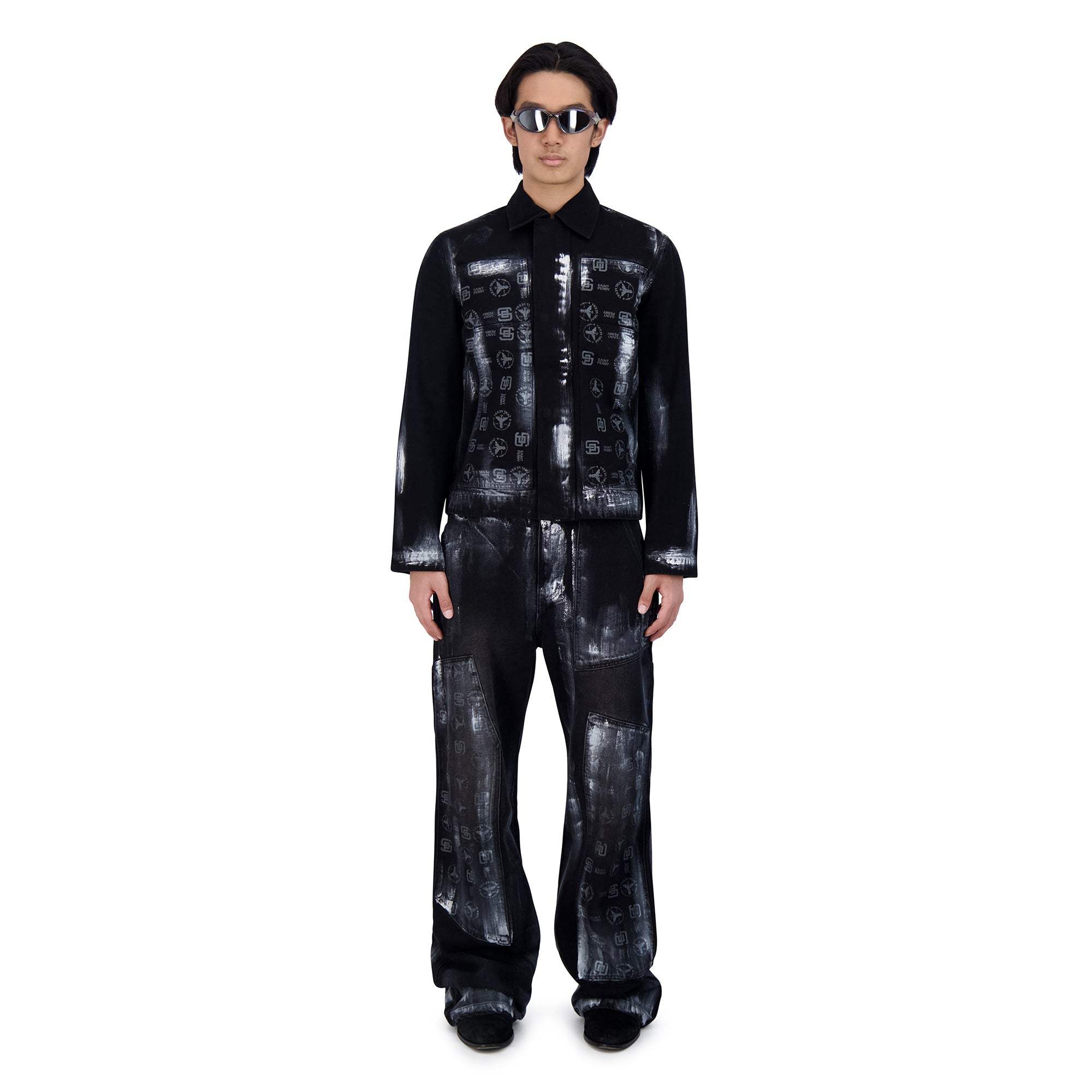 BAGGY FIT COATING DENIM PANTS BLK/SIL - SAINT PERRY