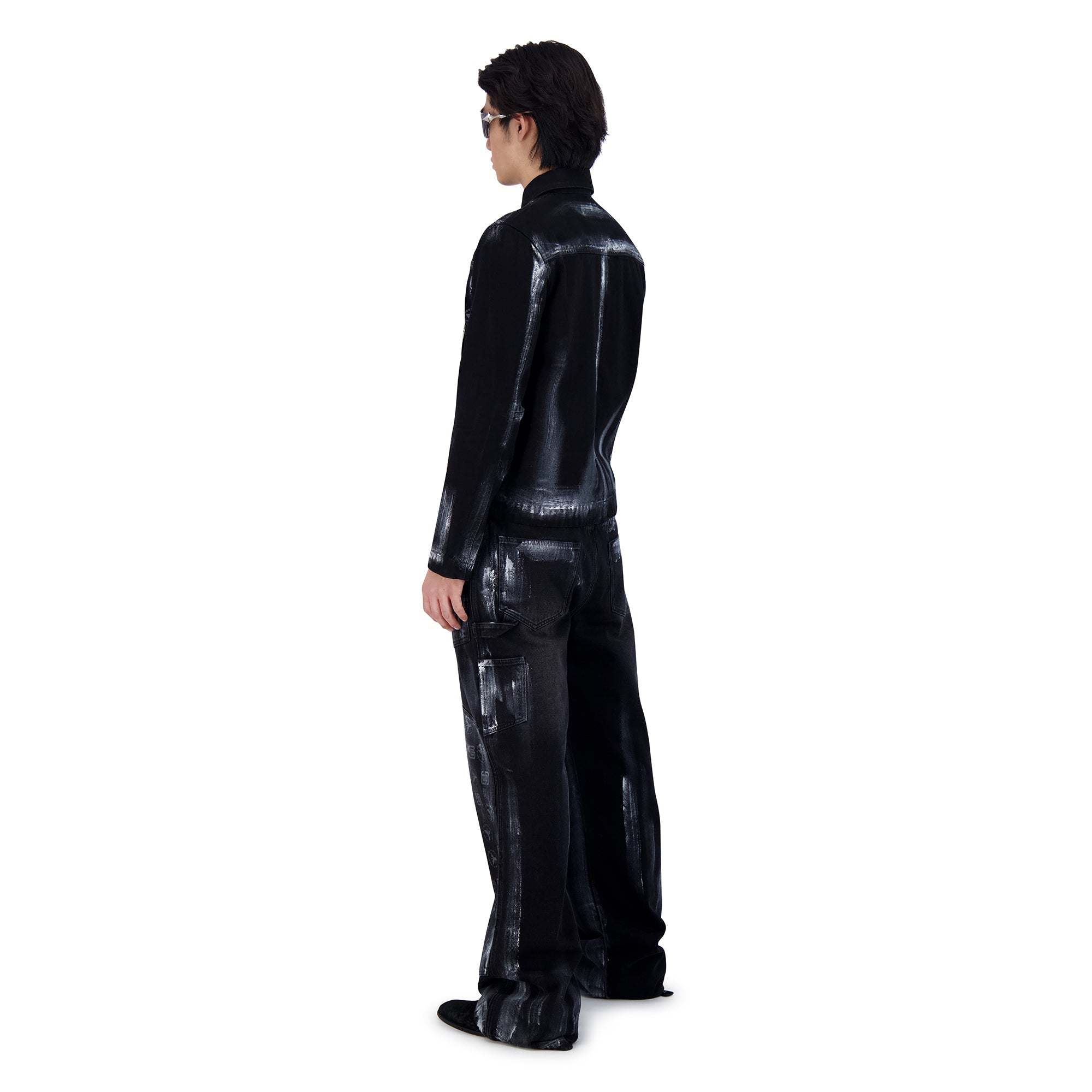 BAGGY FIT COATING DENIM PANTS BLK/SIL - SAINT PERRY
