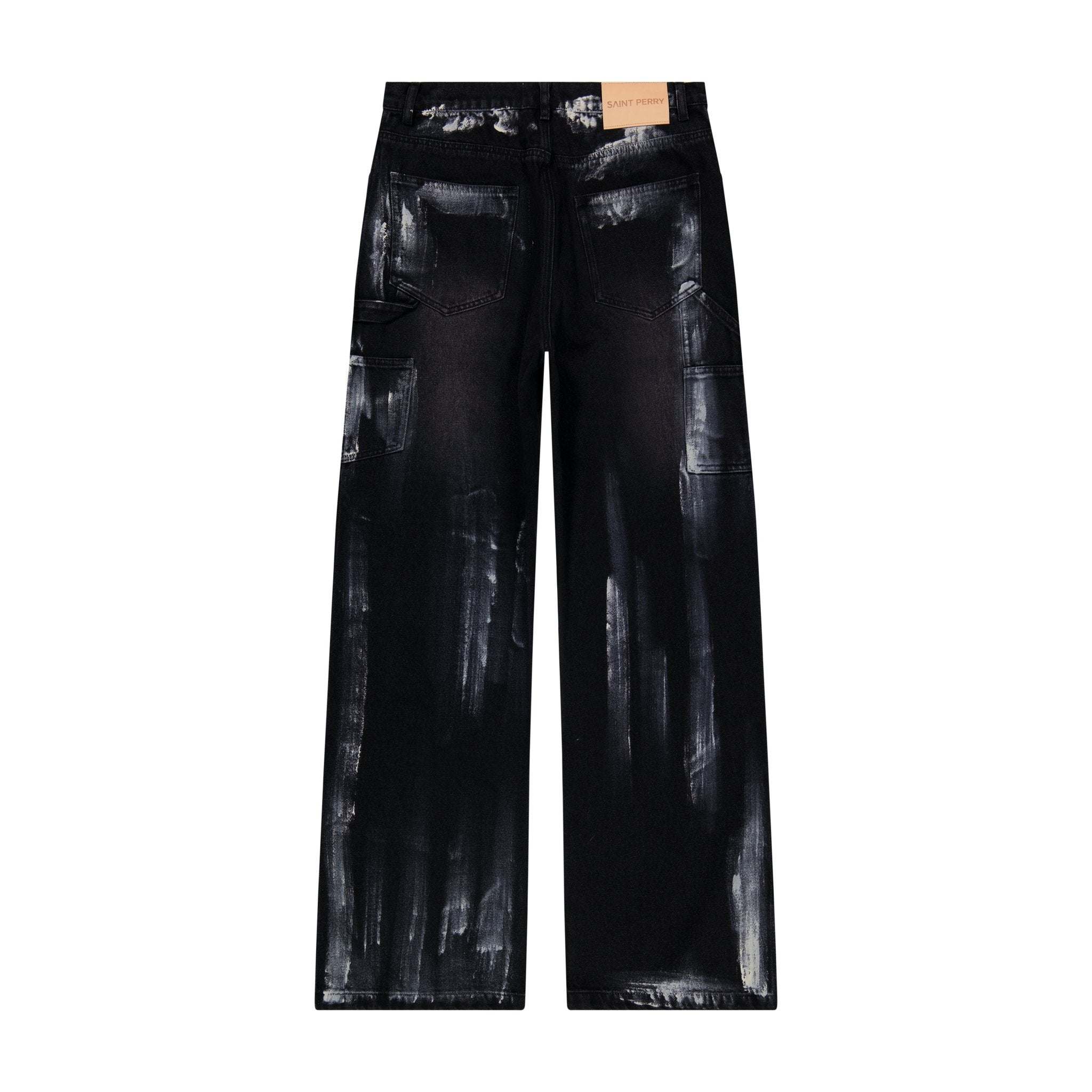 BAGGY FIT COATING DENIM PANTS BLK/SIL - SAINT PERRY
