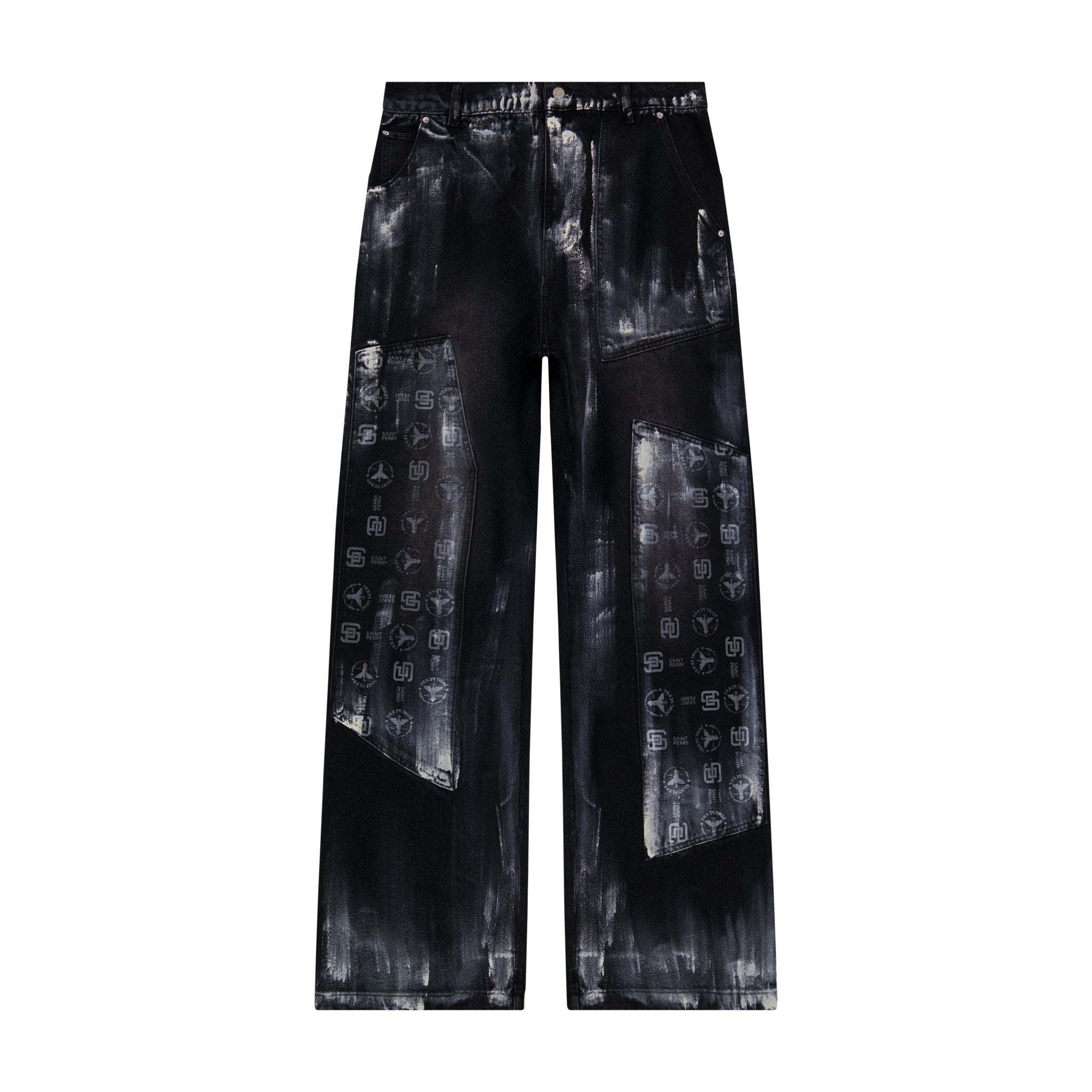 BAGGY FIT COATING DENIM PANTS BLK/SIL - SAINT PERRY