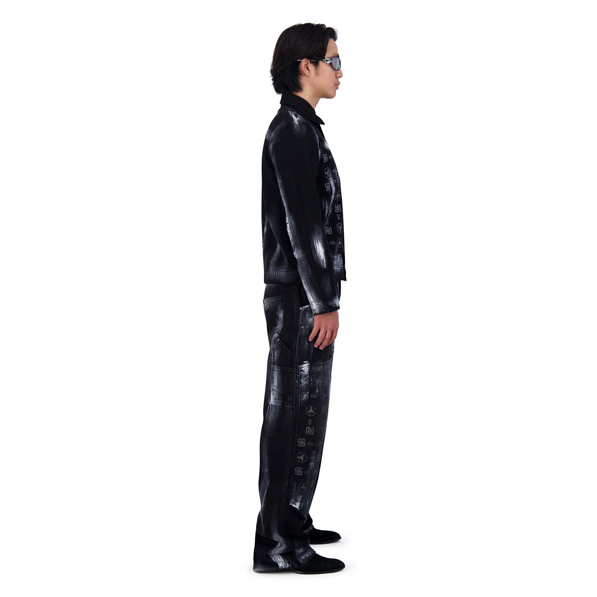 BAGGY FIT COATING DENIM PANTS BLK/SIL - SAINT PERRY