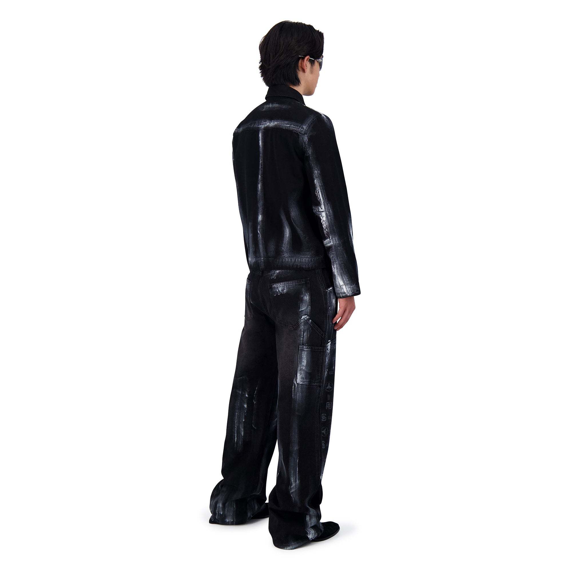 BAGGY FIT COATING DENIM PANTS BLK/SIL - SAINT PERRY