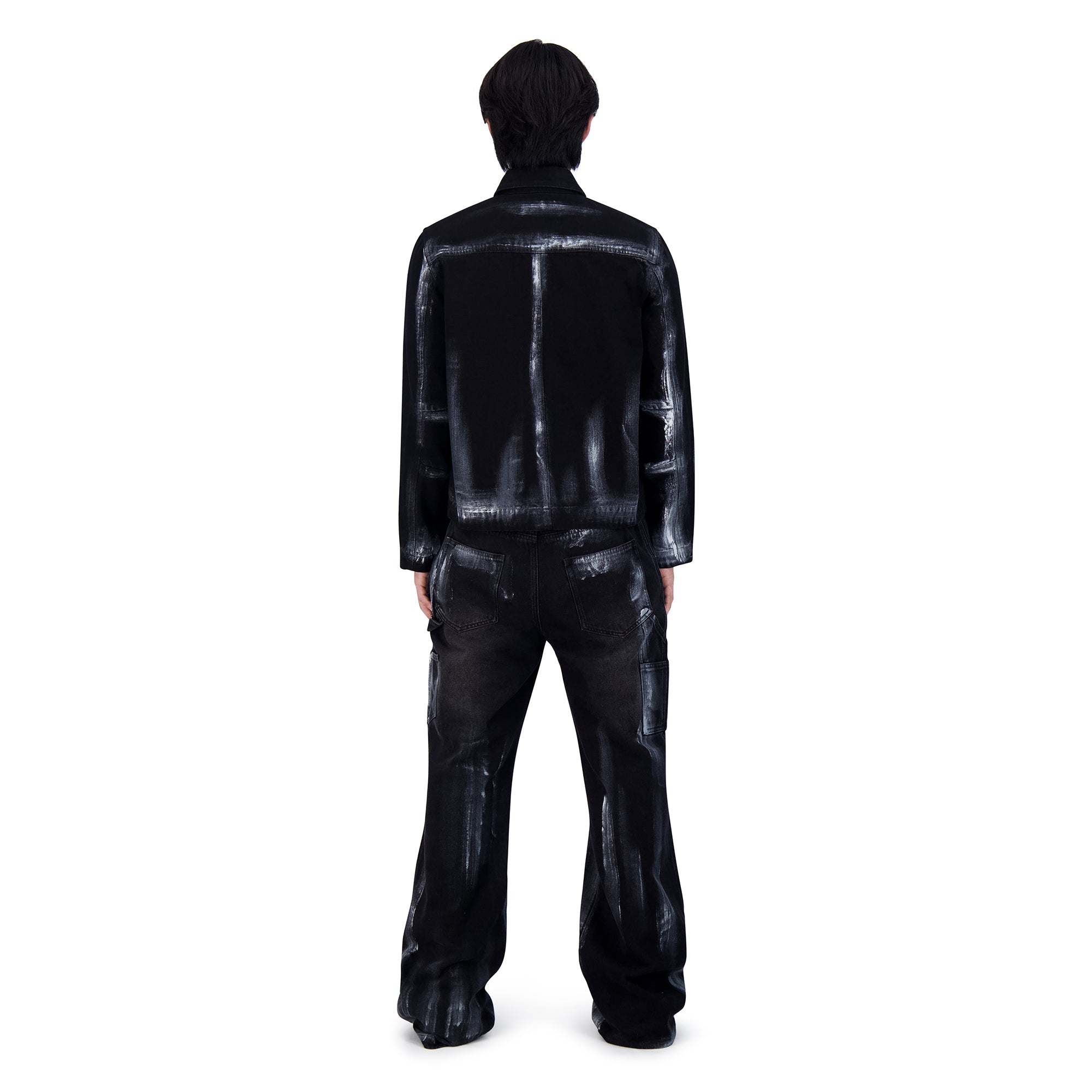 BAGGY FIT COATING DENIM PANTS BLK/SIL - SAINT PERRY