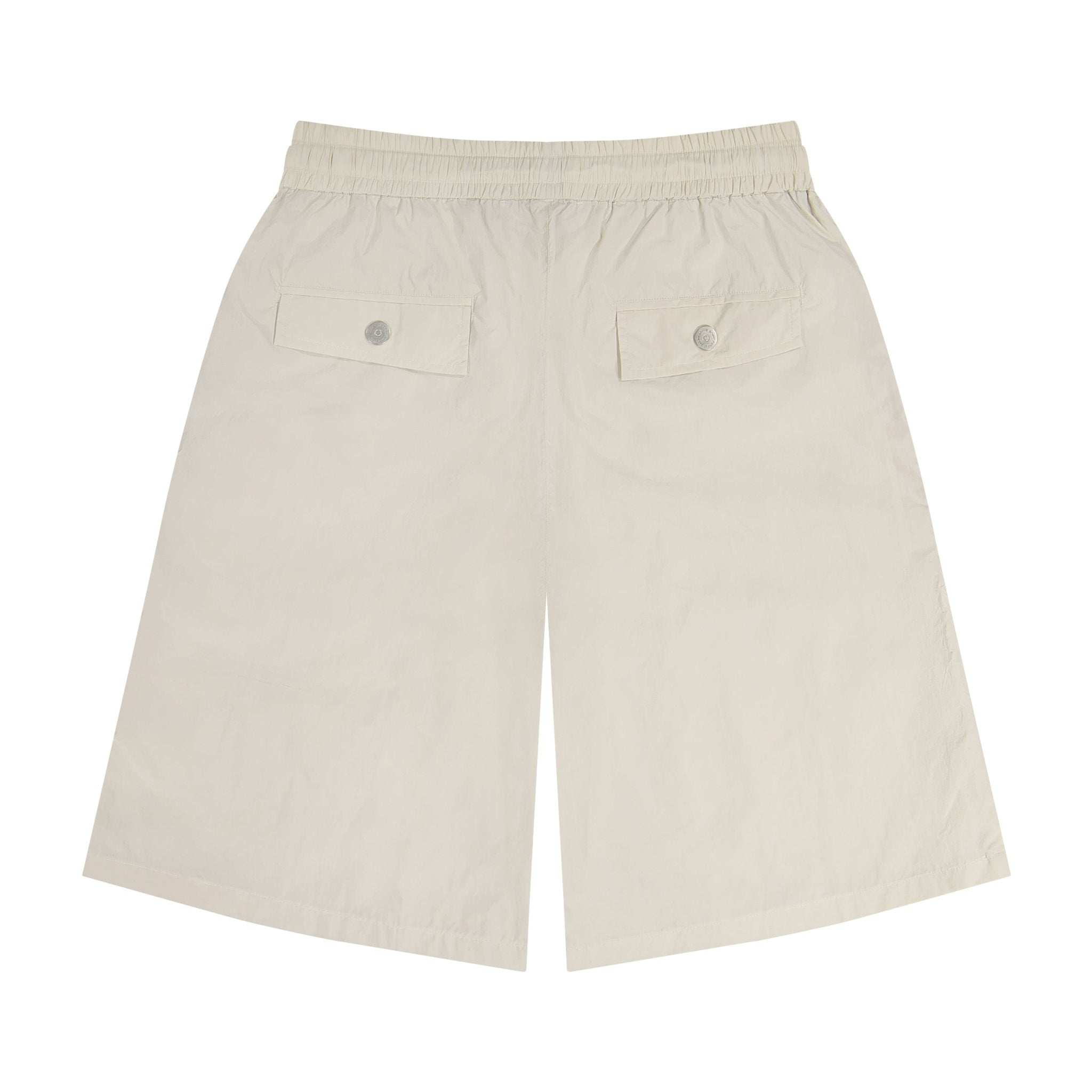 Boone Shorts black and off-white nylon mid-length shorts with elastic waistband and pockets