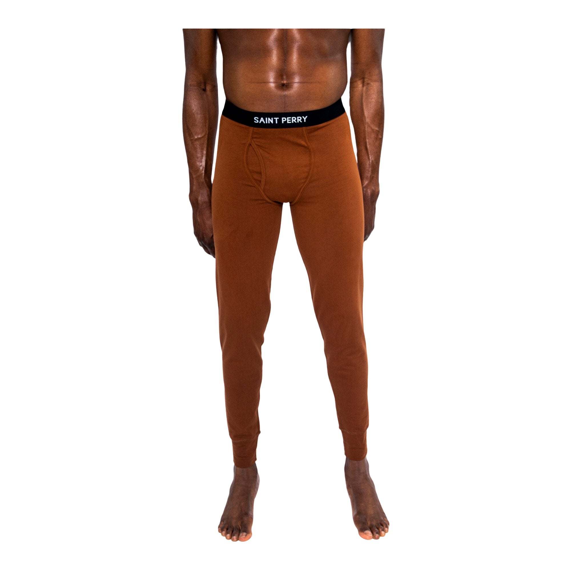 Black cotton long johns with stretch jersey fabric and Saint Perry logo waistband
