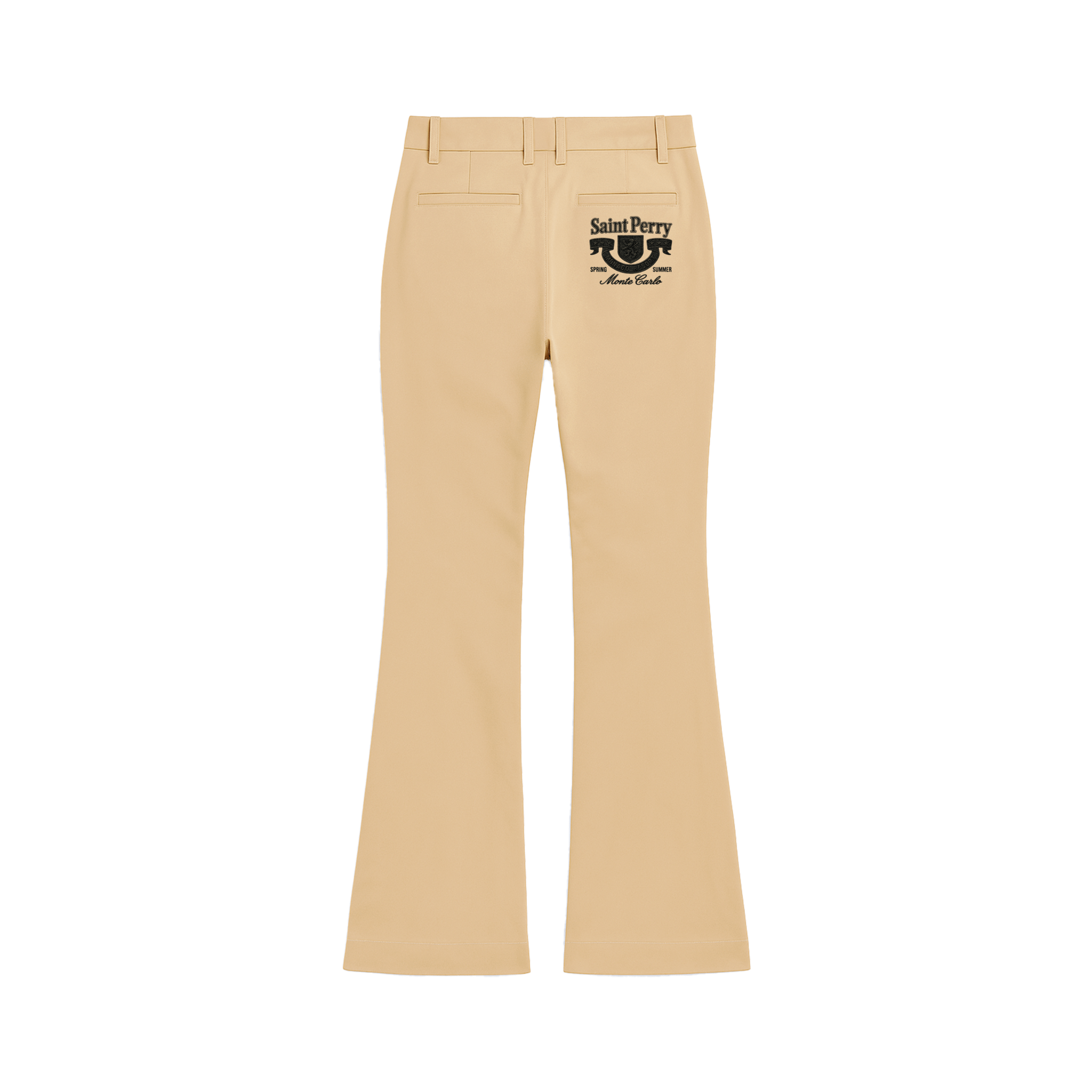 Flare Chinos Pants mid-rise slim thigh flare hem stone olive cotton blend