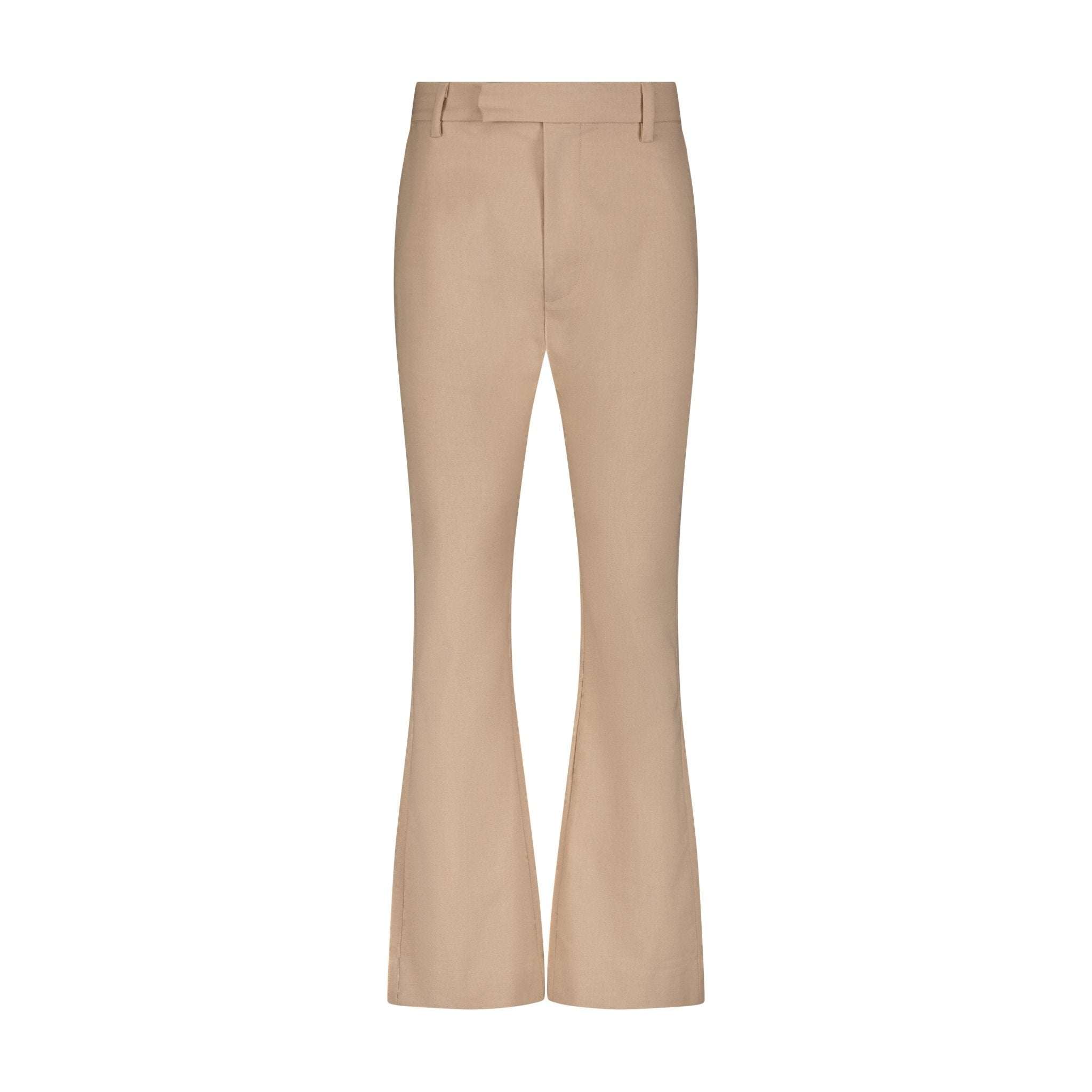 Beige flare wool pants with tailored fit and flared leg, made from 100% wool by Saint Perry