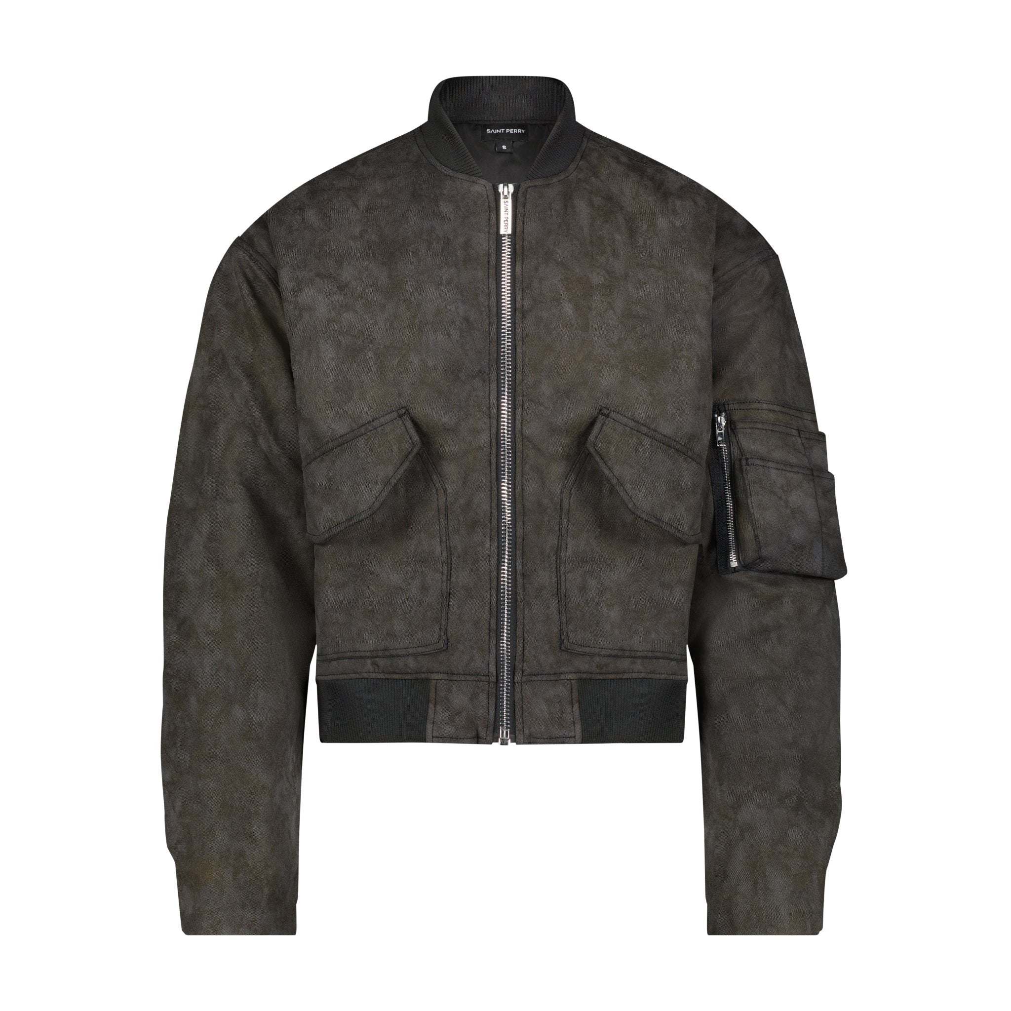 Vintage dark grey Flight Jacket with zip closure and ribbed cuffs by Saint Perry