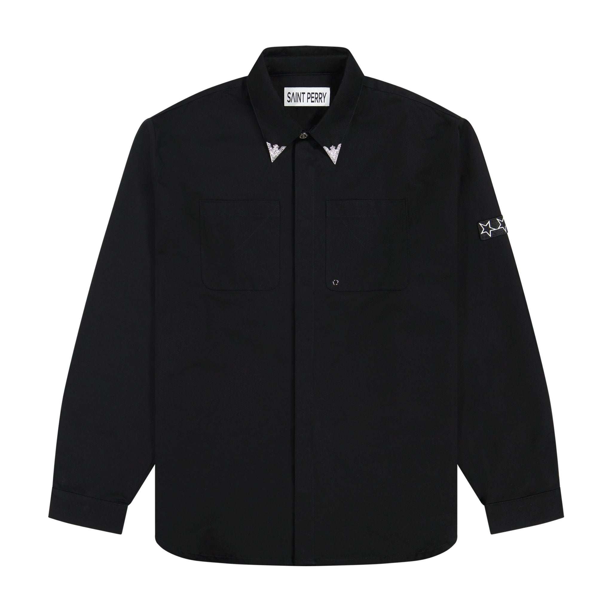 Black Kushner Shirt with front pocket and long sleeves by Saint Perry