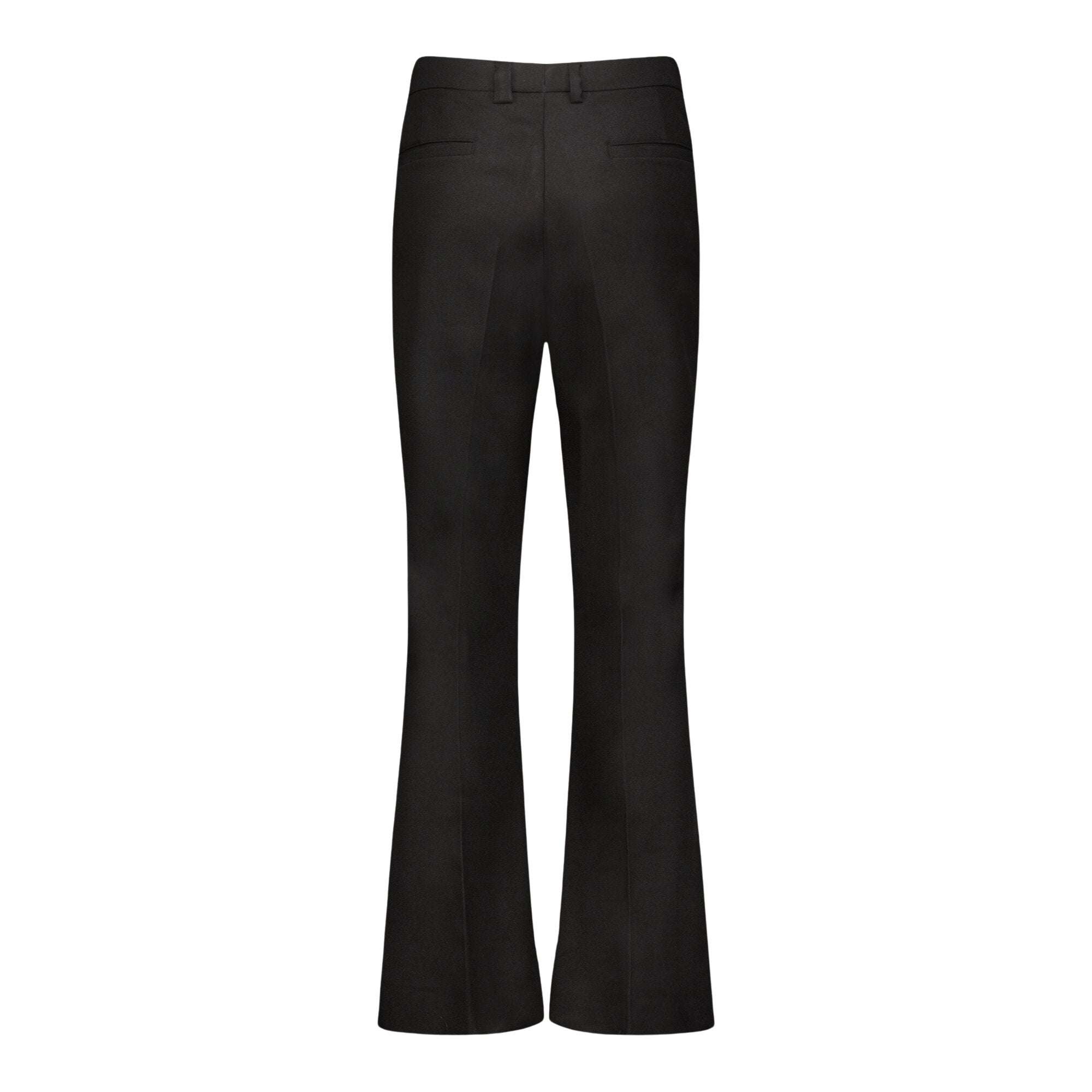 Black wool flare pants for men with tailored fit and flared leg