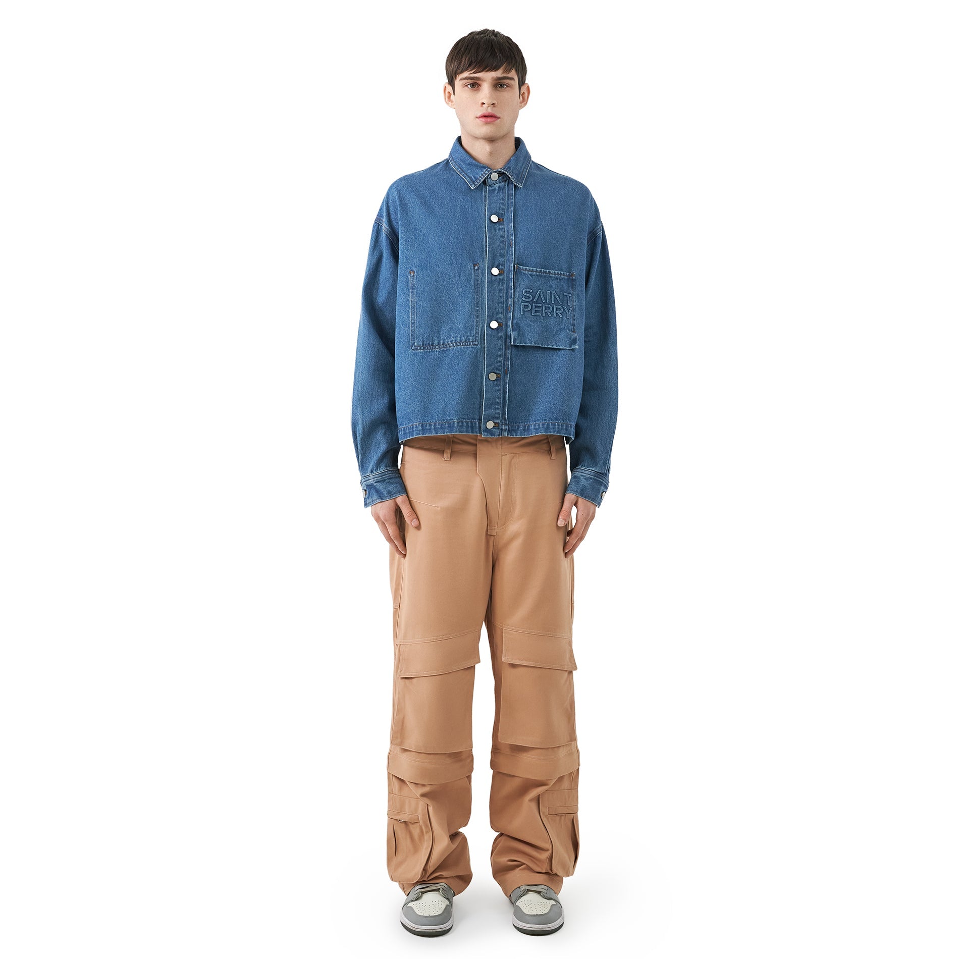 Panelled hard cotton cargo trousers - Dusty Brown - SAINT PERRY