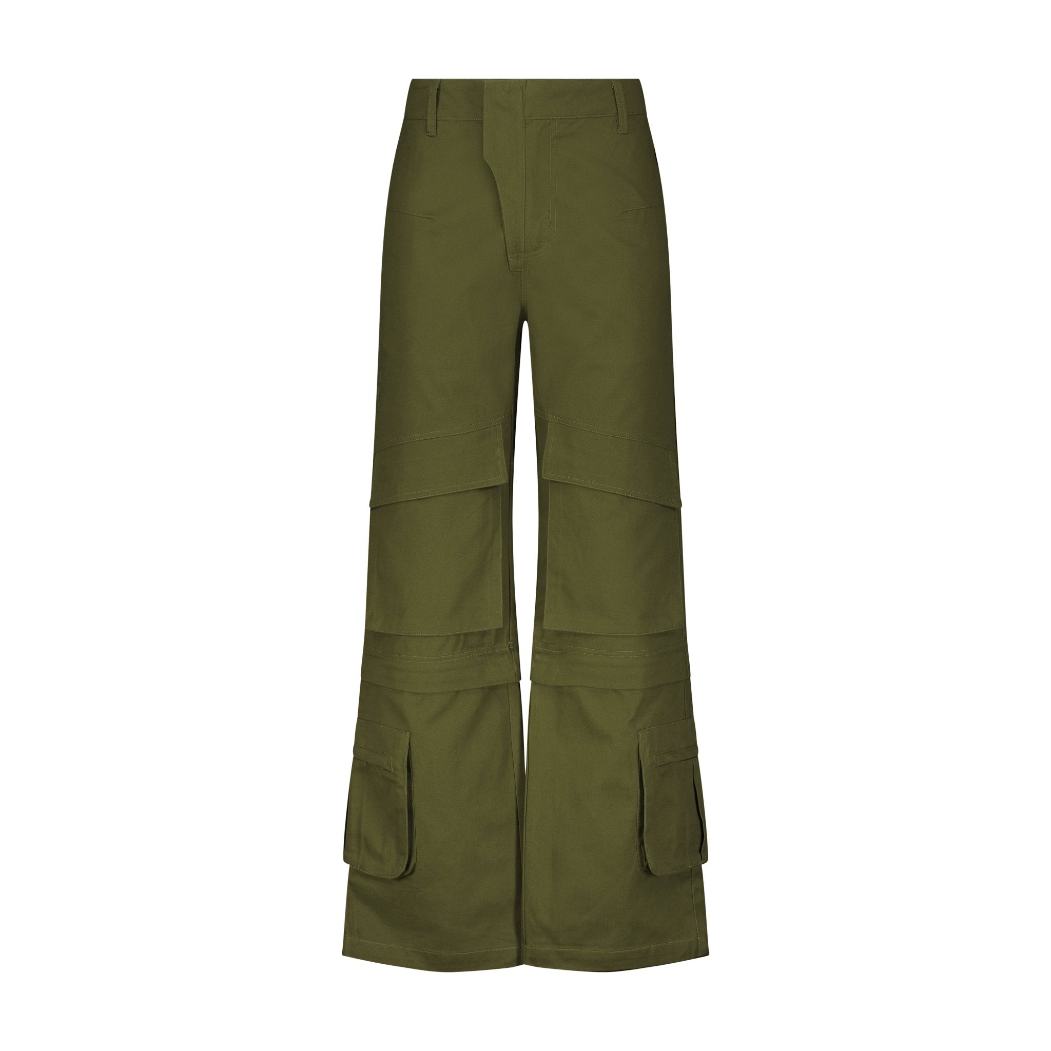 Panelled hard cotton cargo trousers - Khaki Green - SAINT PERRY
