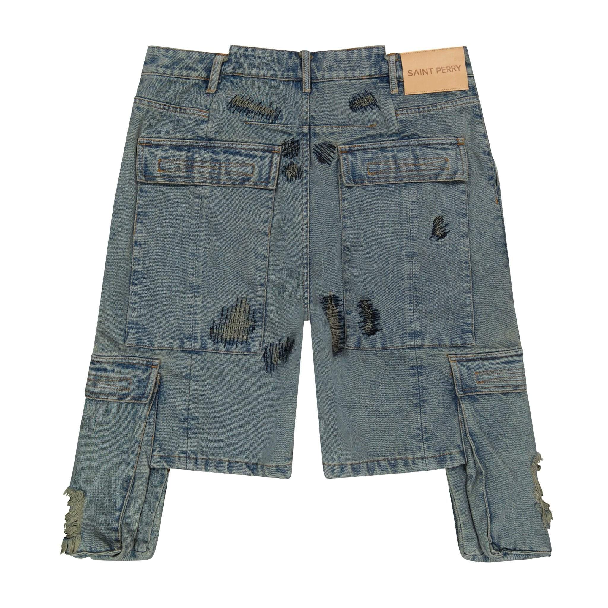 Blue Jazzy ripped denim shorts with frayed edges and relaxed fit