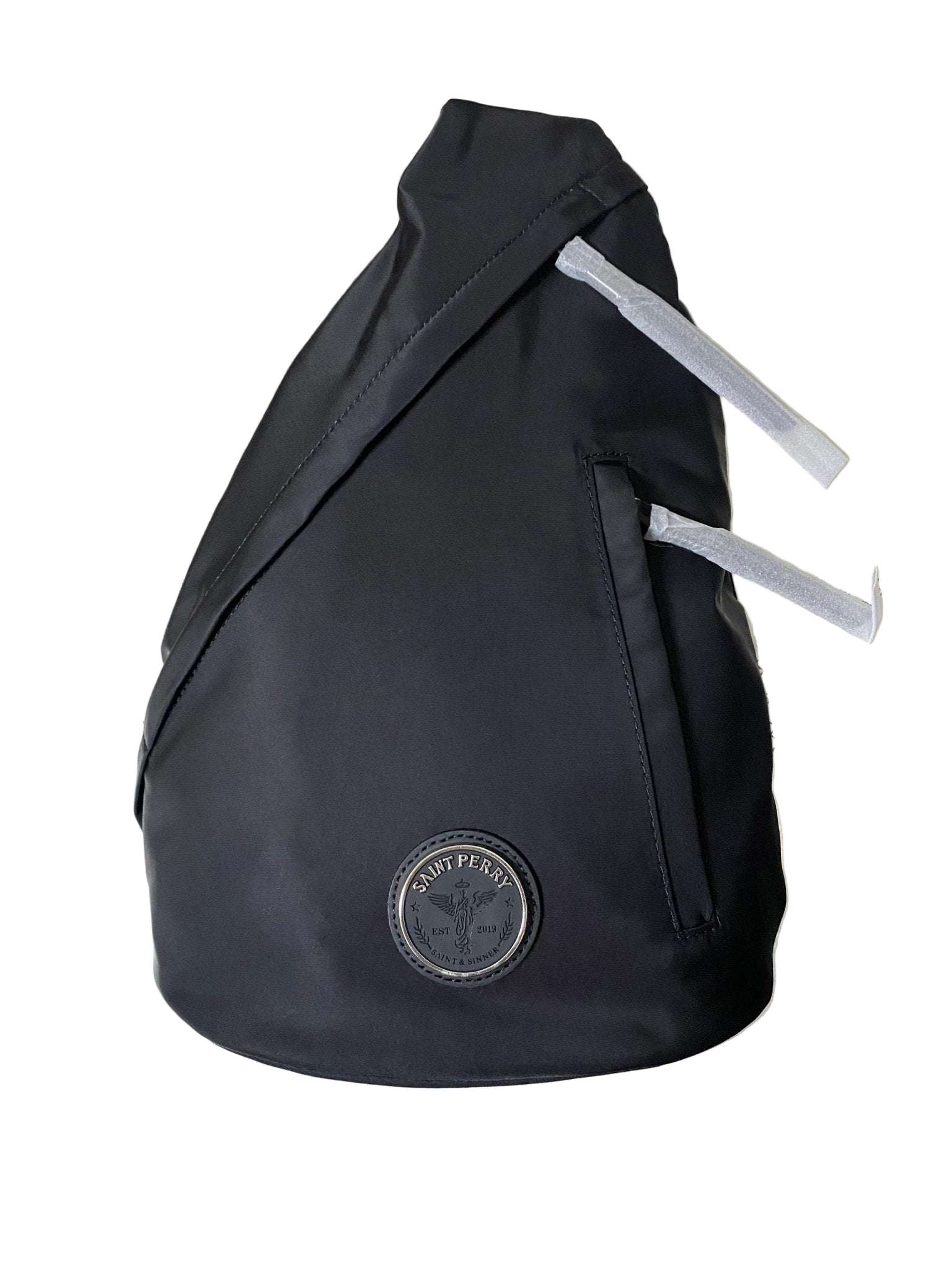 Minimalist Re-Nylon and calf leather shoulder bag with water-resistant fabric and custom hardware