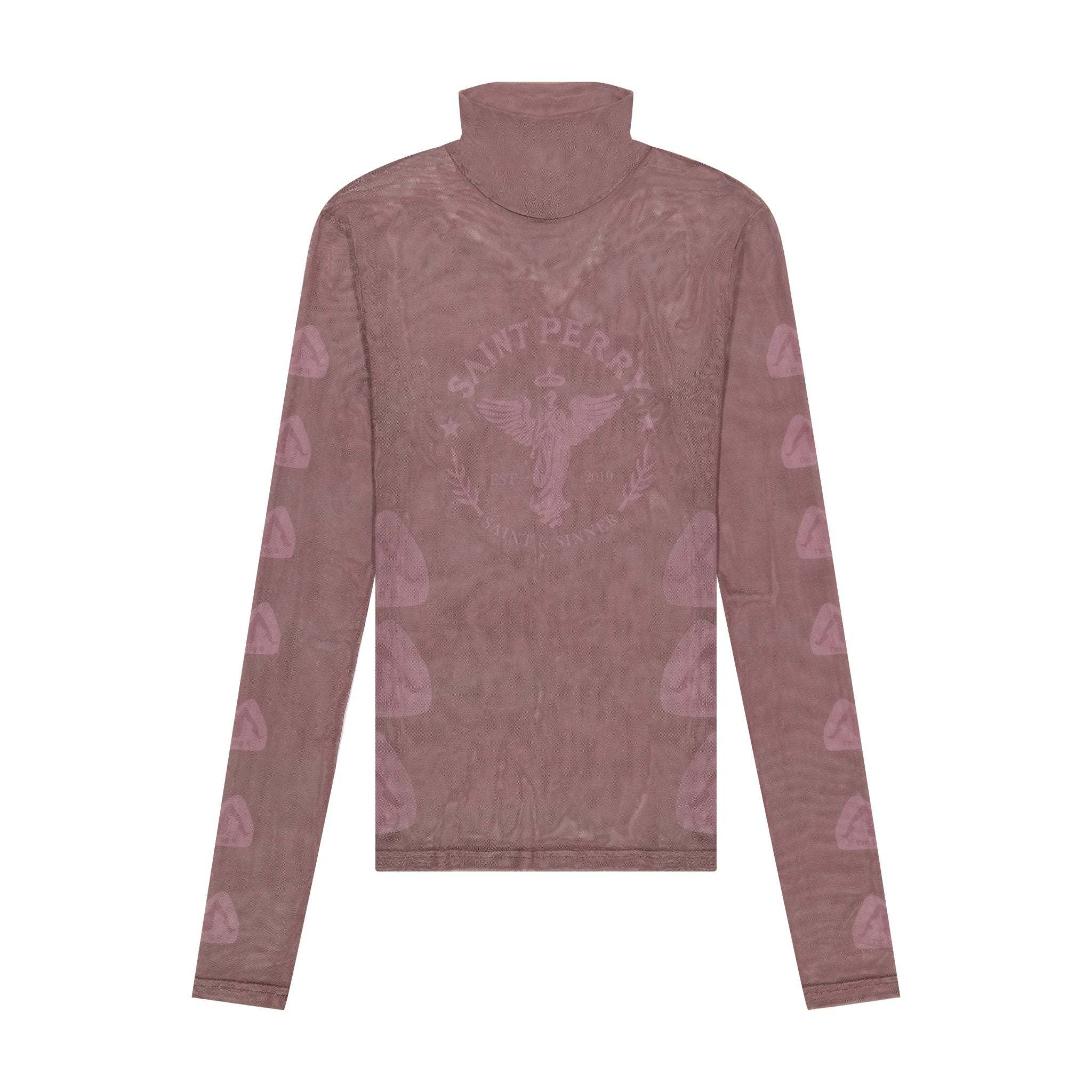 Close-fitting Naked Angel mesh turtleneck with semi-sheer nylon fabric and long sleeves