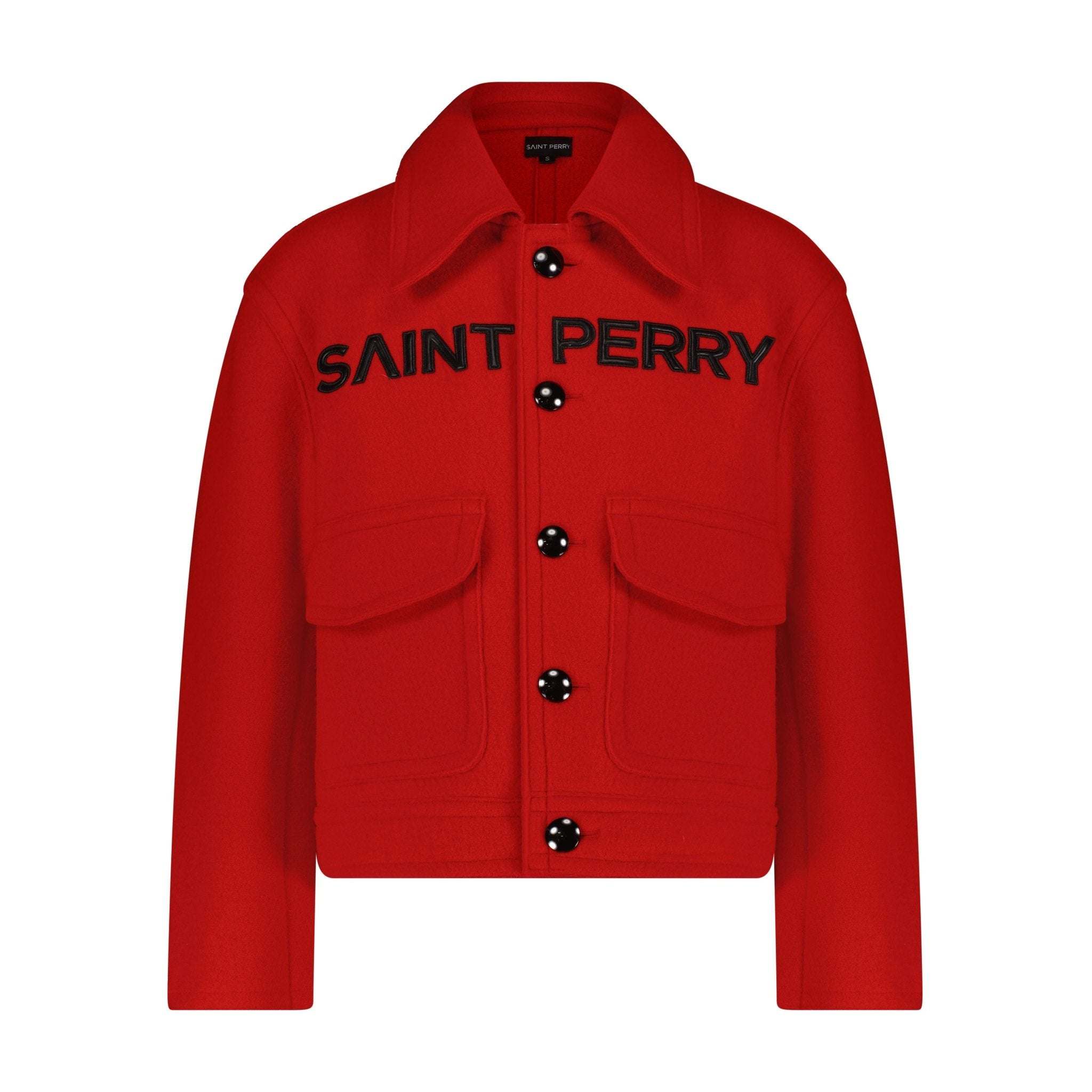 Red Love Boxy jacket in wool cashmere with boxy fit and leather-embroidered SAINT PERRY logo