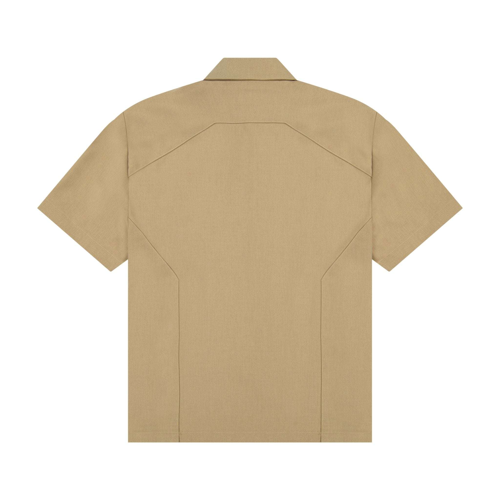 Beige wool shirt with button-down front and cuffed sleeves made of premium breathable wool
