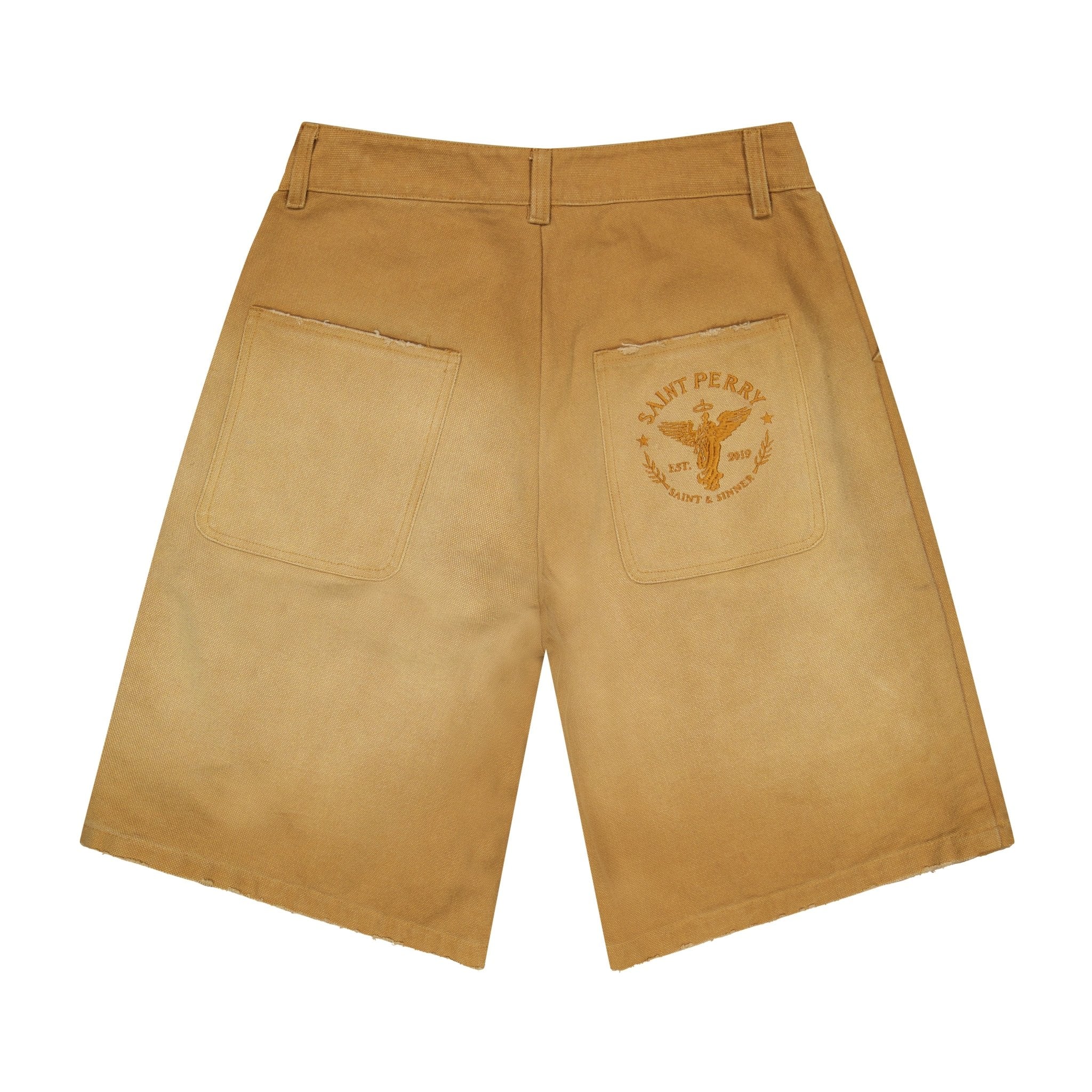 Worn Bull Denim Short mid-rise cotton shorts with vintage garment-dyed finish and Saint Perry logo patch