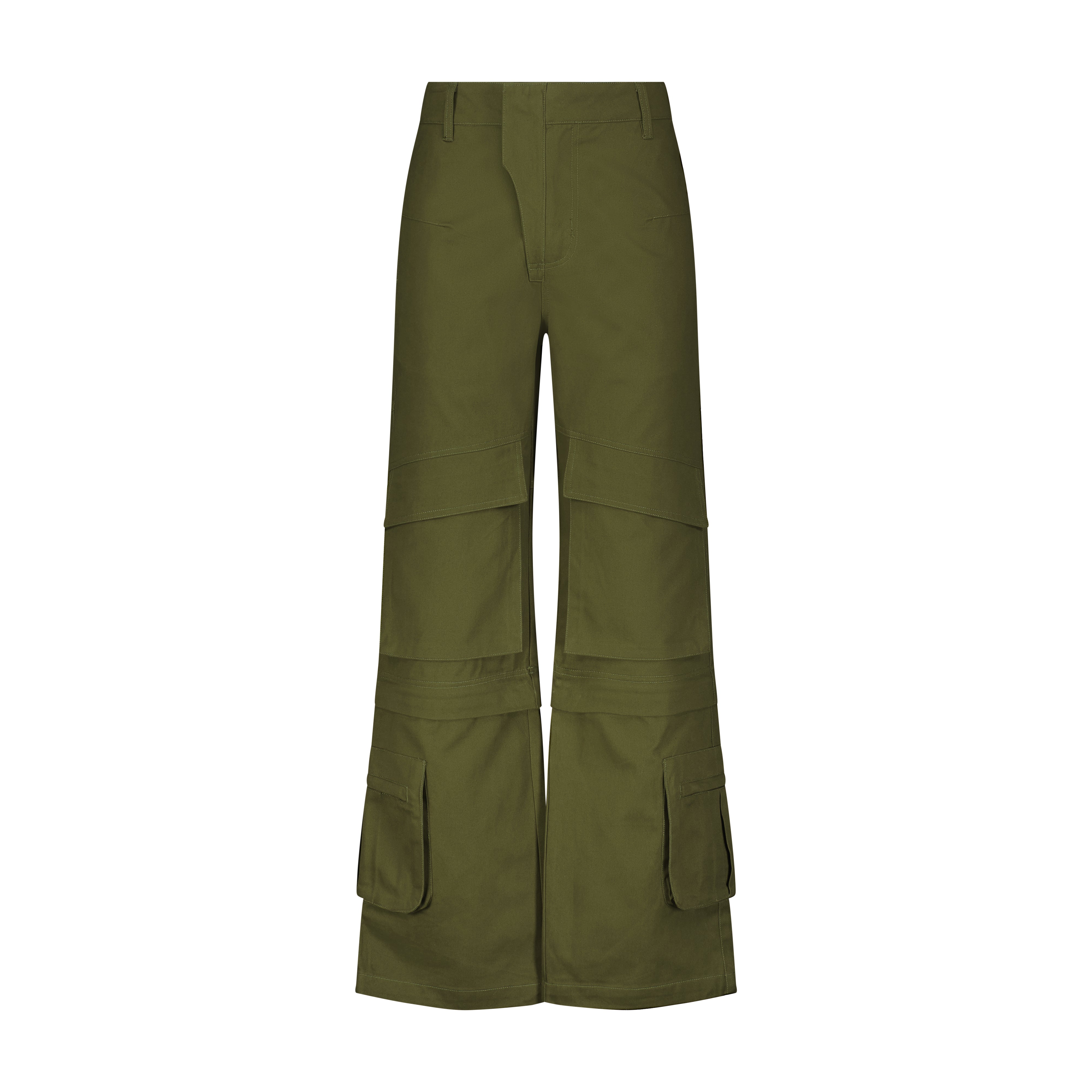 Panelled hard cotton cargo trousers - Khaki Green