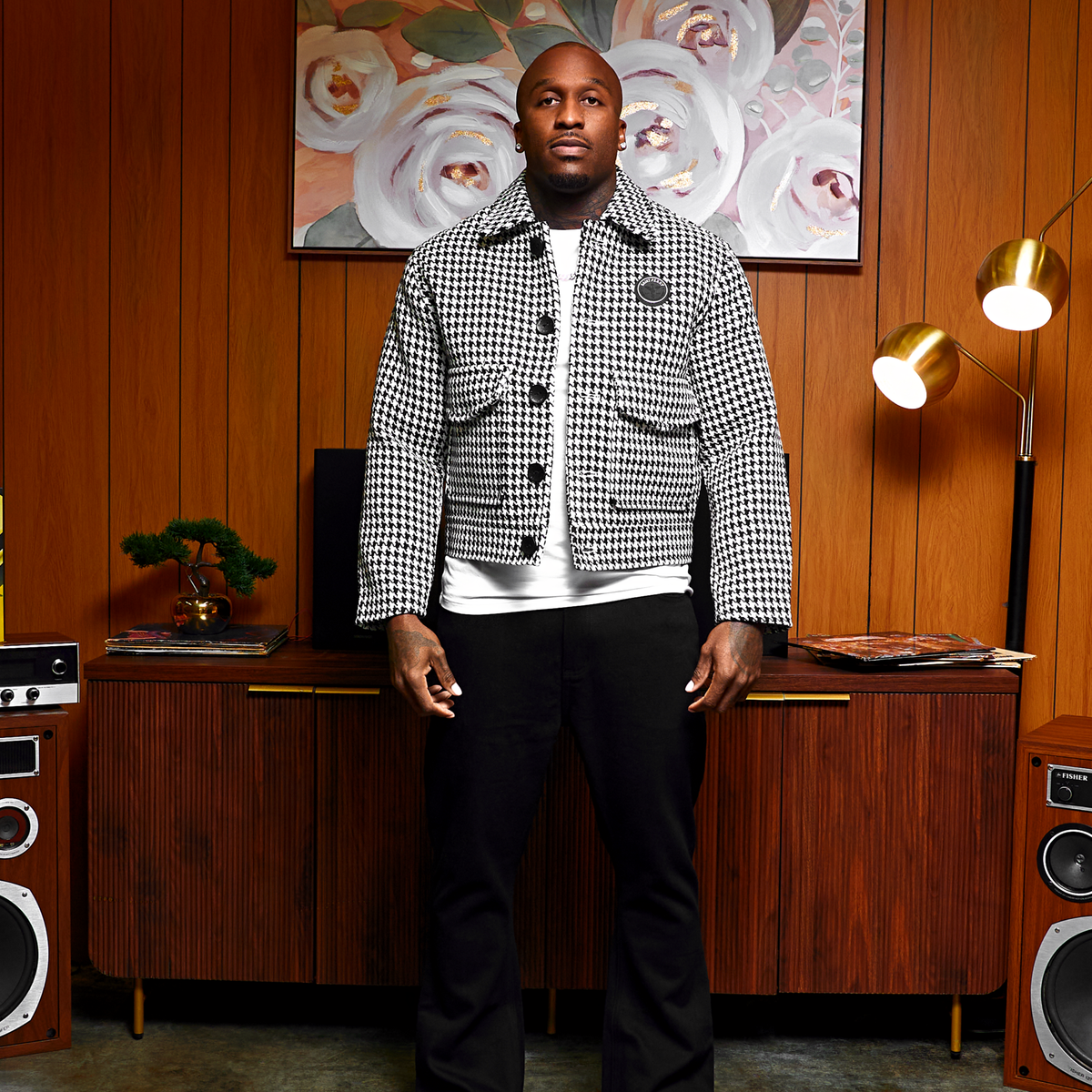 Houndstooth Boxy Fit Jacket .