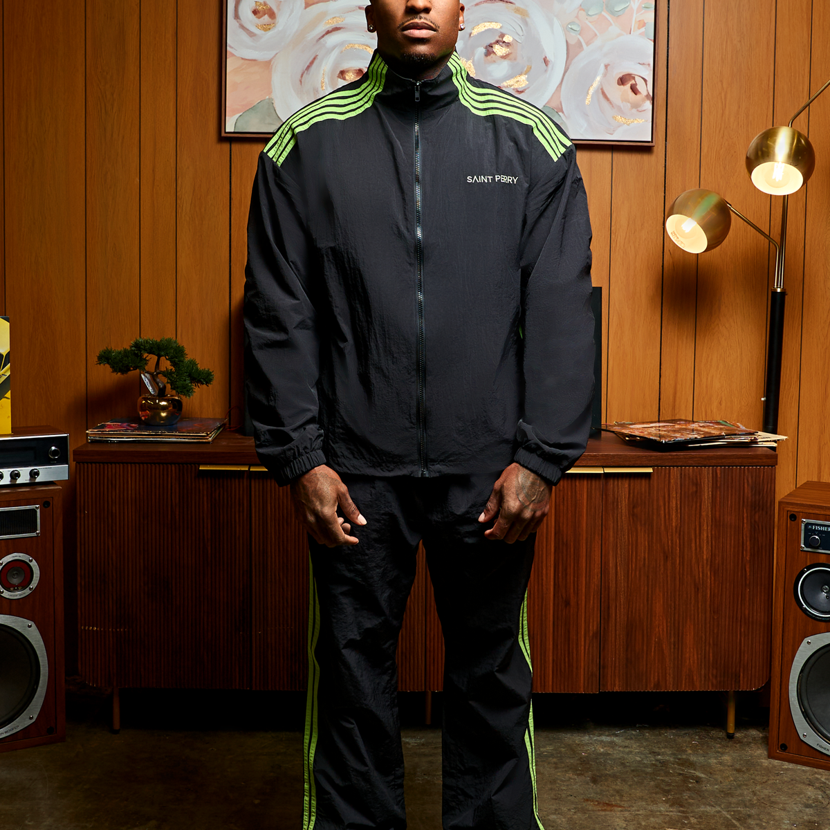 Otis Track Jacket and Pants - Black & Neon .