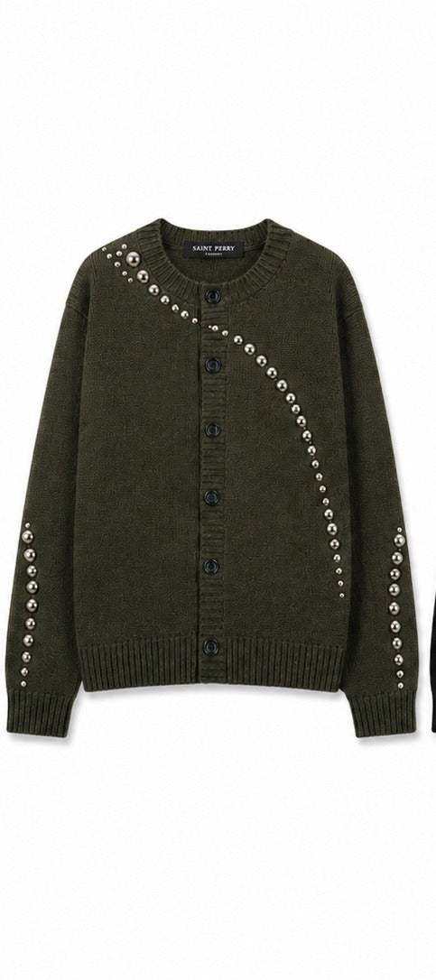 Saint Perry Vega Studded Cardigan — Olive