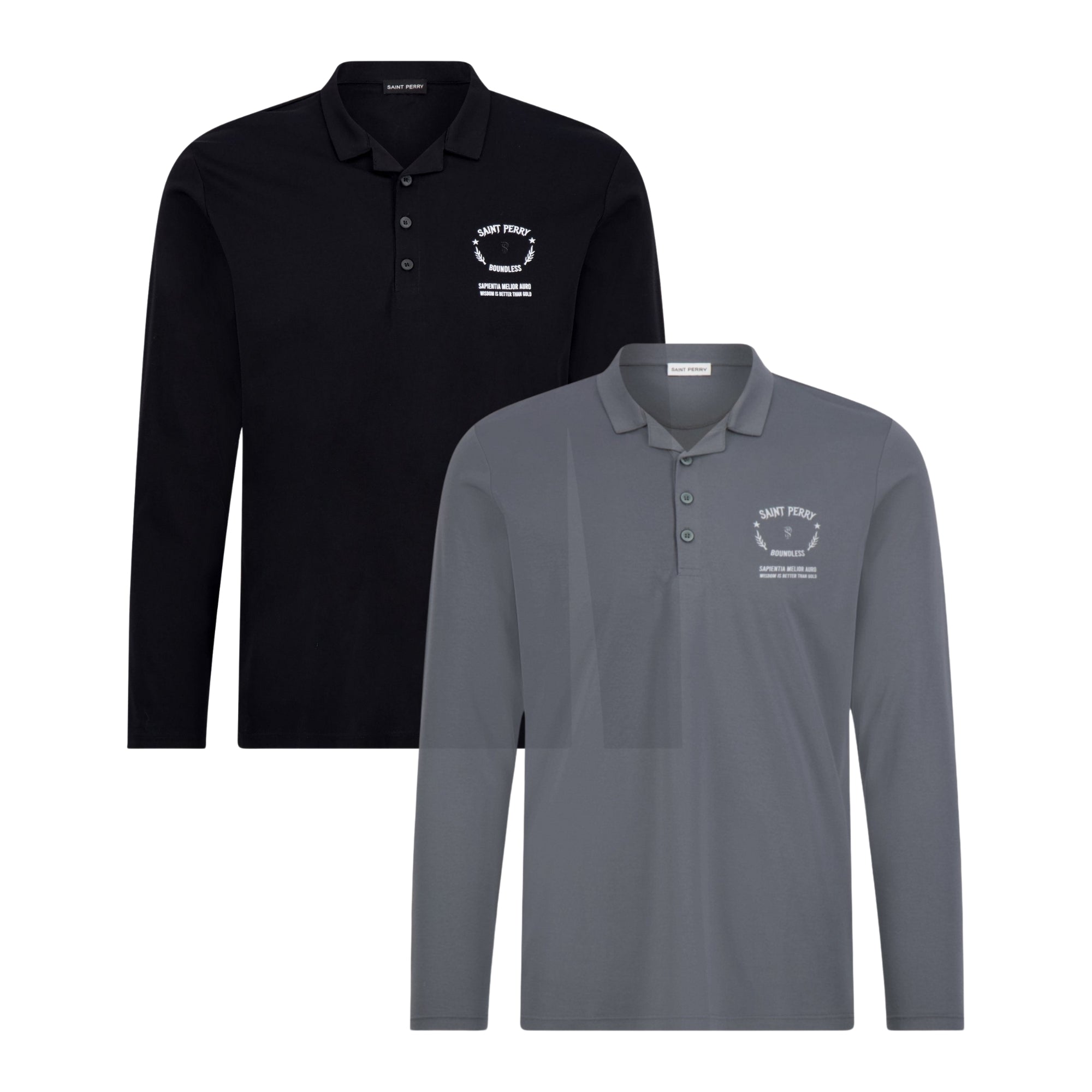 Slim Fit Polo Shirt 2pcs Bundle Black & Gray - SAINT PERRY