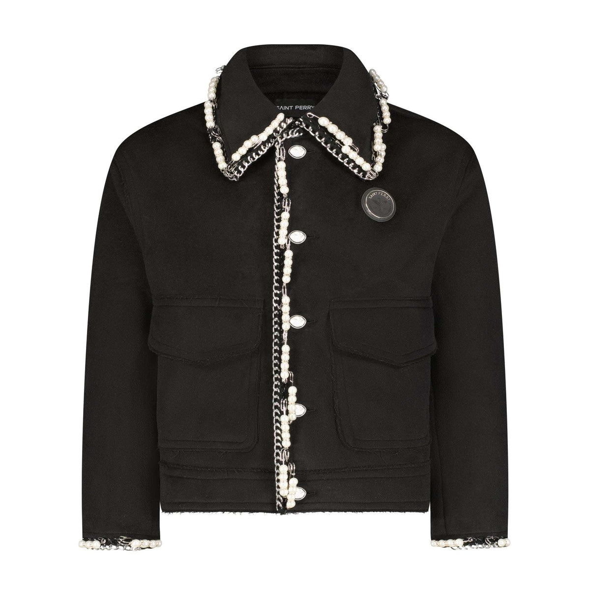 Marryme ビックパールジャケット ブラック Stud and pearls embellished Jacket .