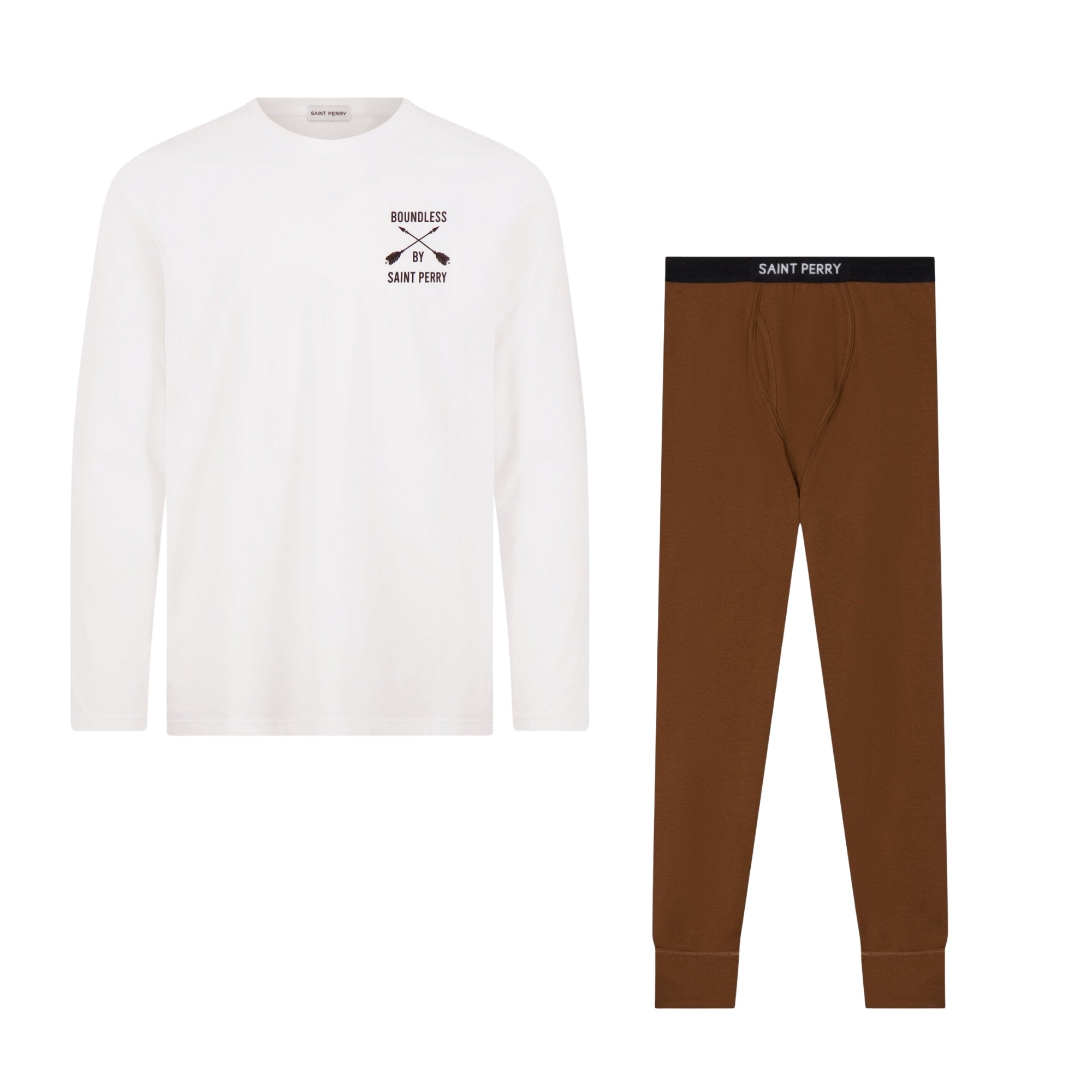 Thermal Underwear Sets - White & Brown - SAINT PERRY