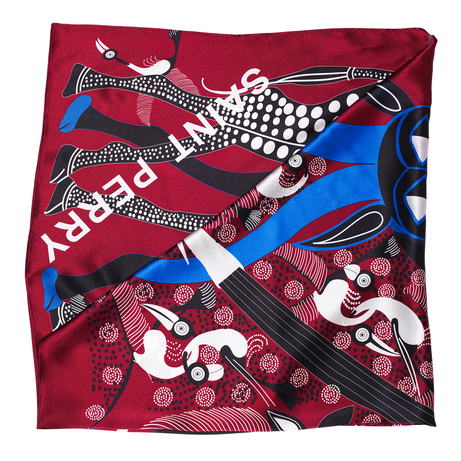 GRACEFUL BOW SCARF Black, Red and Blue scarf with a Graceful Bow, finished with an Saint Perry signature.